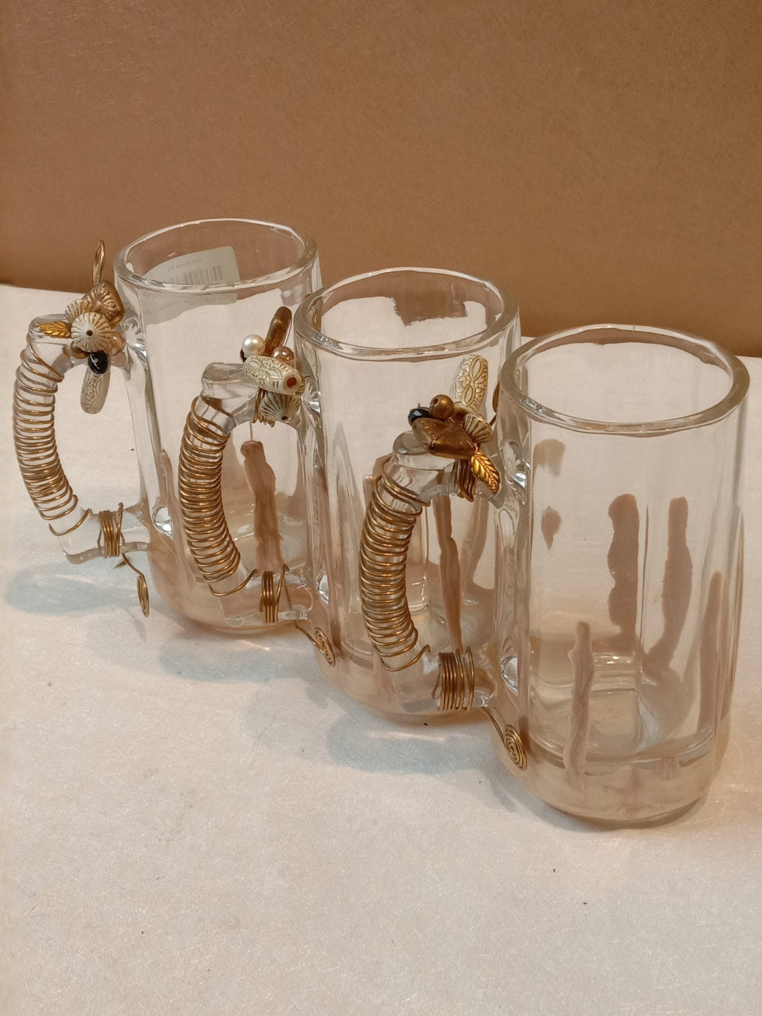 White Resin Filigree Beer Mugs Set of 3