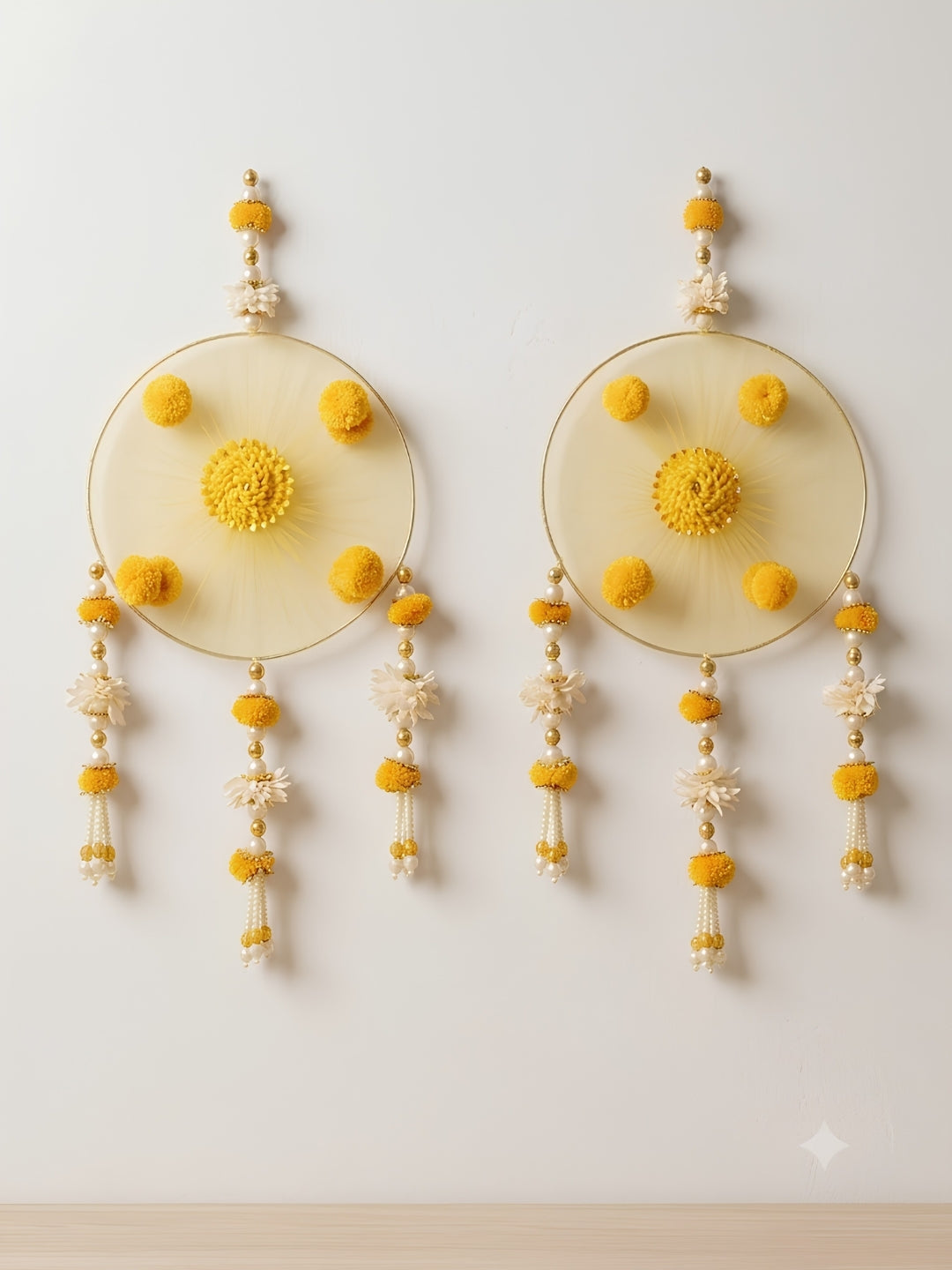 Yellow Pom-Pom & Pearl Festive Side Hangings