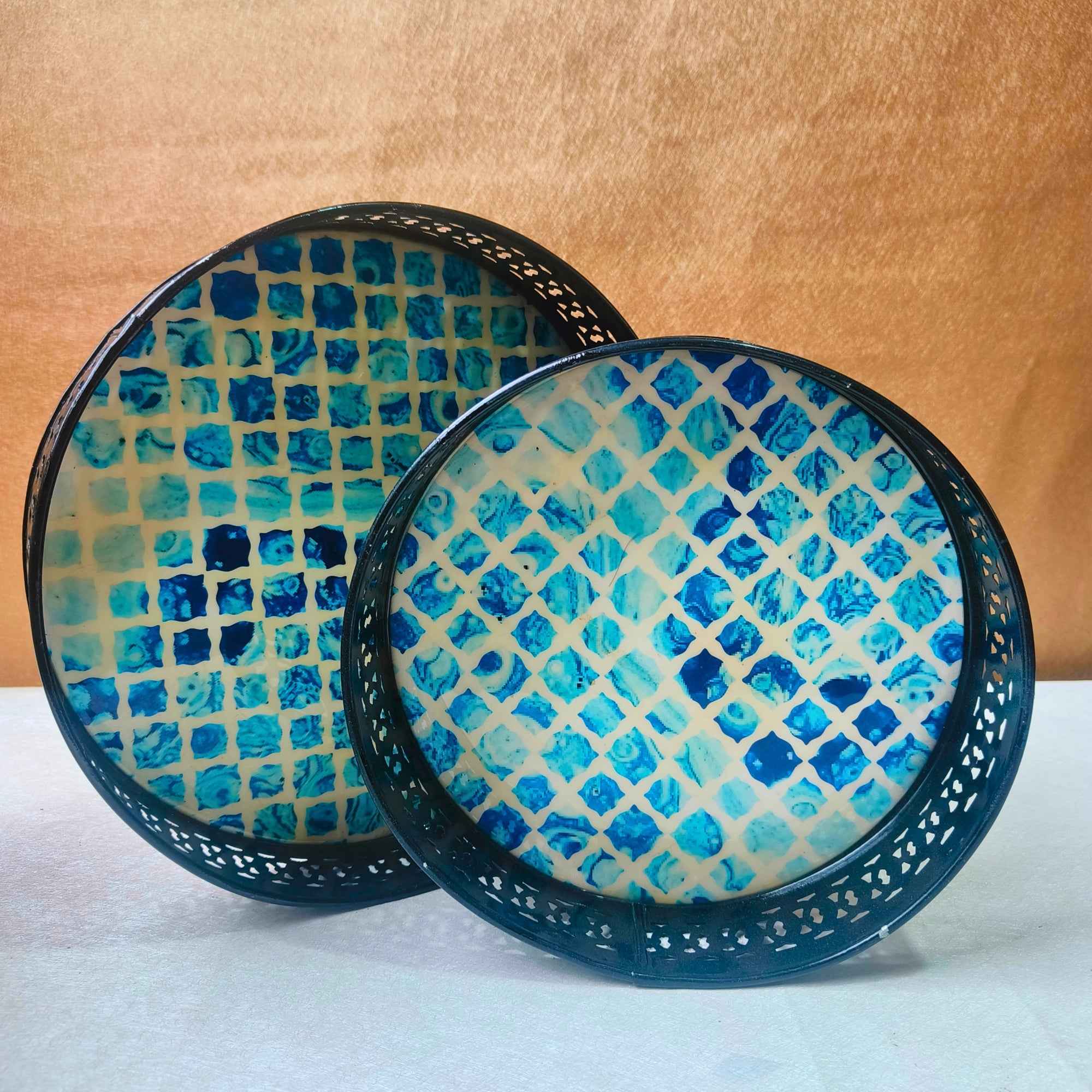 Blue Pattern Design Round Tray