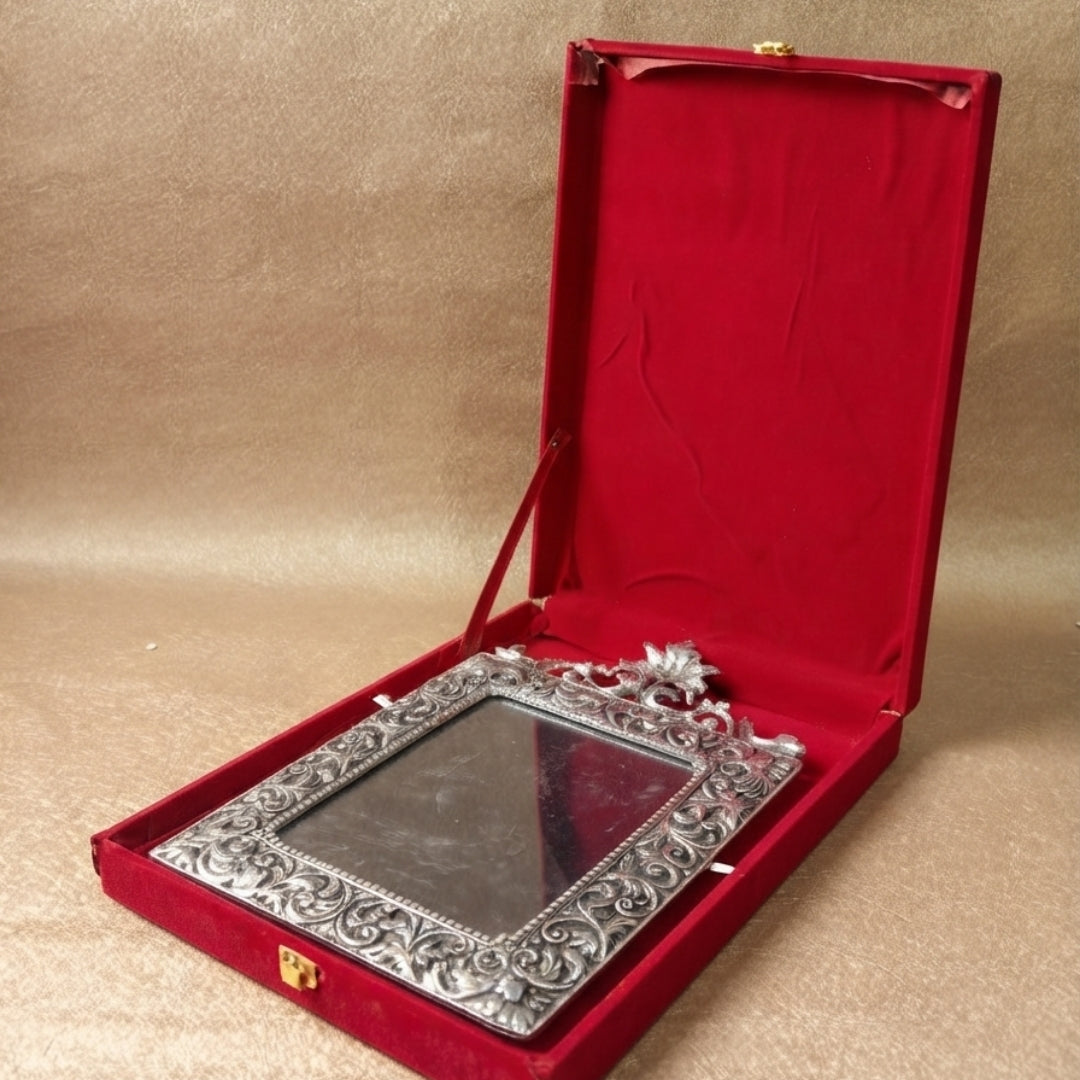Silver Plated Ornate Photo Frame in Red Velvet Box for Festive Gifting