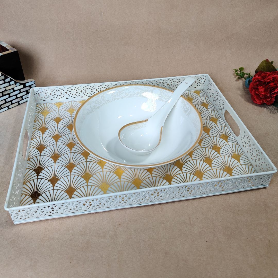 Single Tray - Large Gold & White