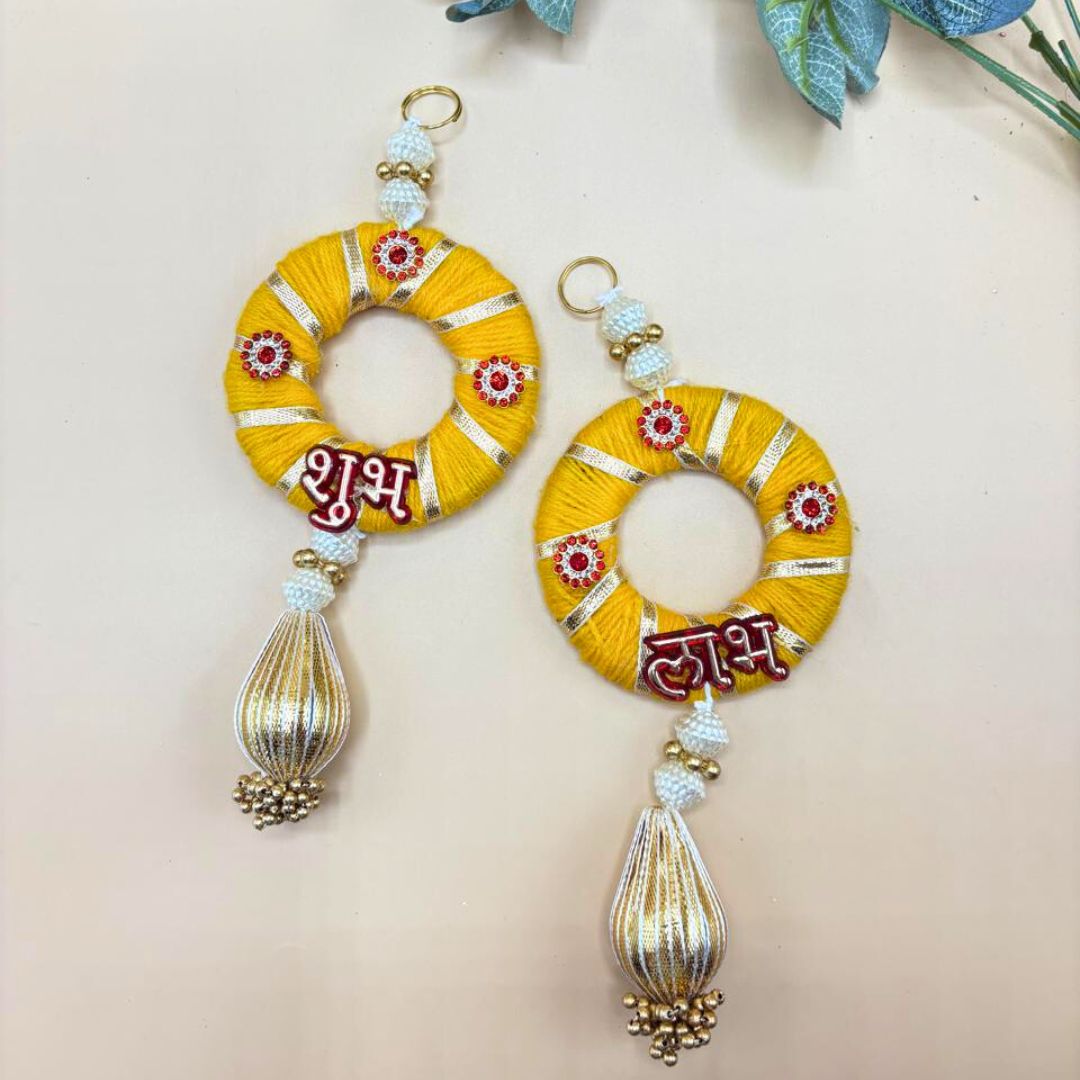 Side Hanging Set Of 2 - Shubh Labh Yellow