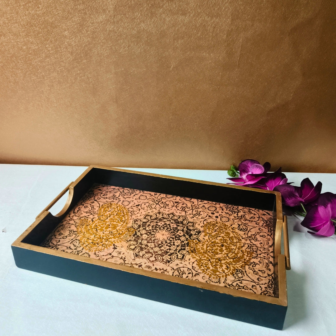 Turkish Print Beige Design Tray Large