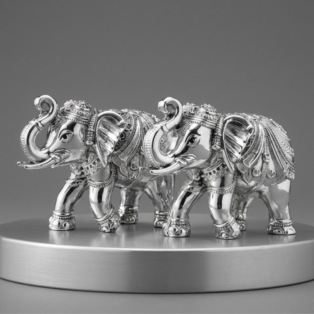 Antique Silver-Plated Elephant Pair (Set of 2, 3-Inch) with Velvet Gift Box (80 characters)