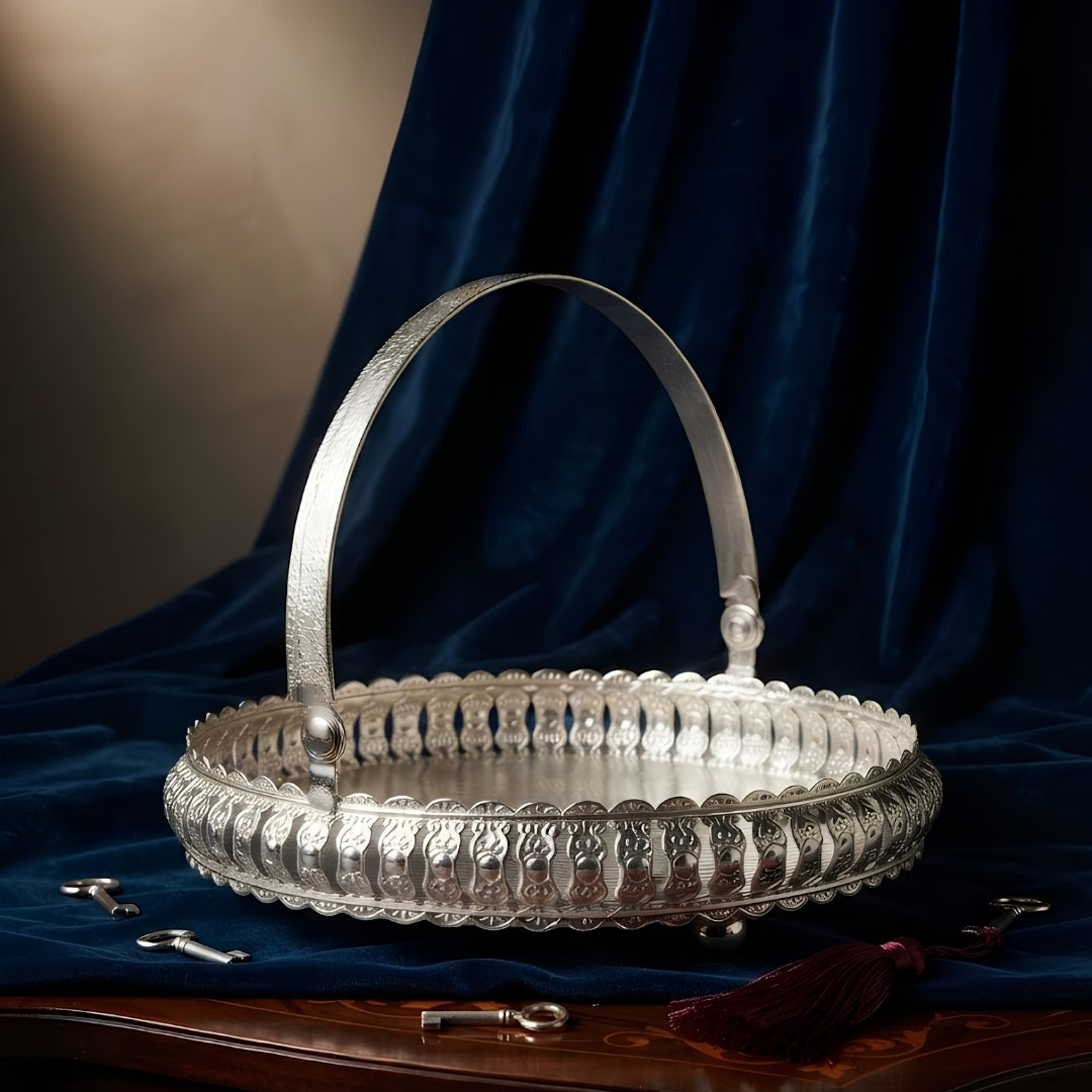 Decorative Silver Plated Round Handle Basket