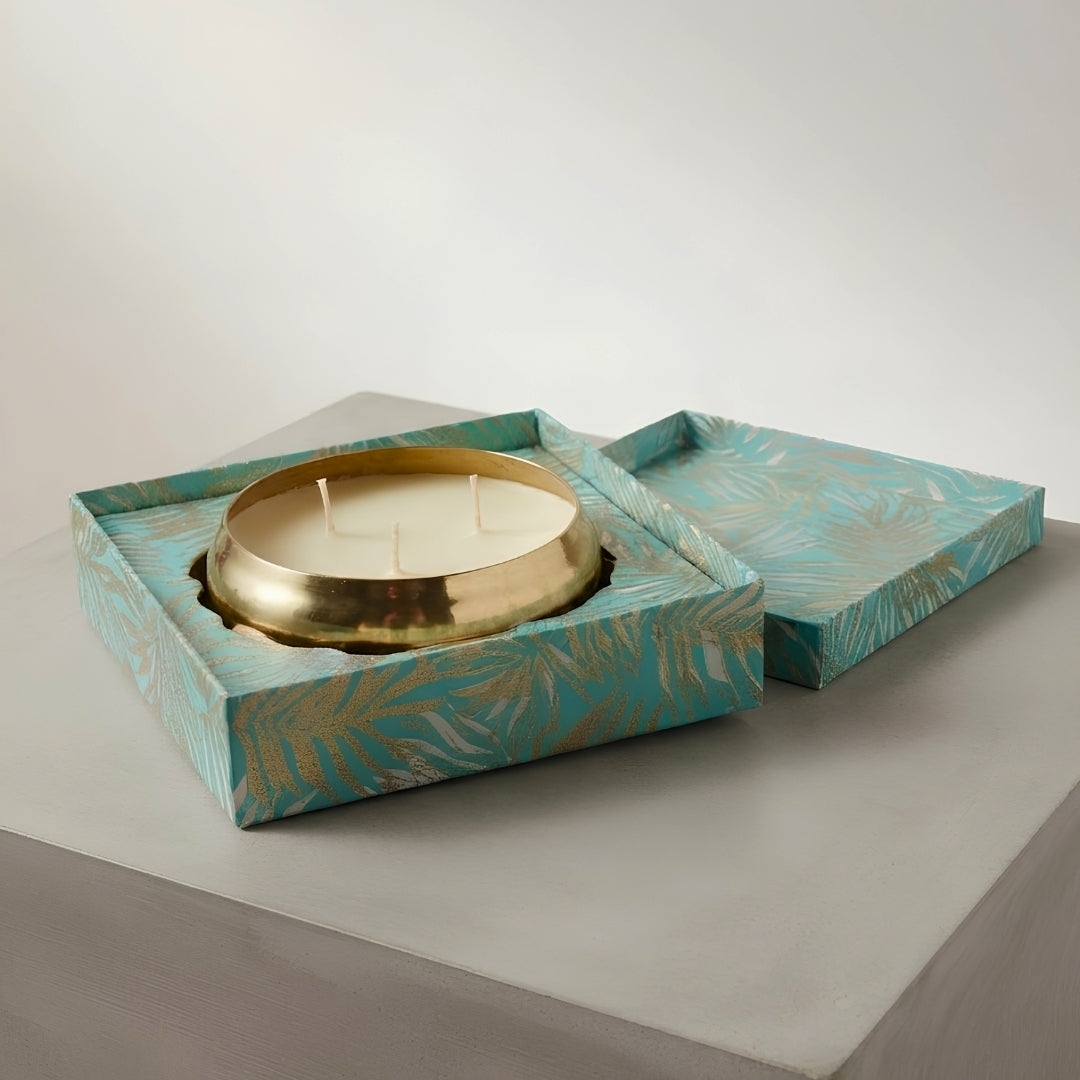 Gold Bowl 3-Wick Scented Candle in Blue Gift Box