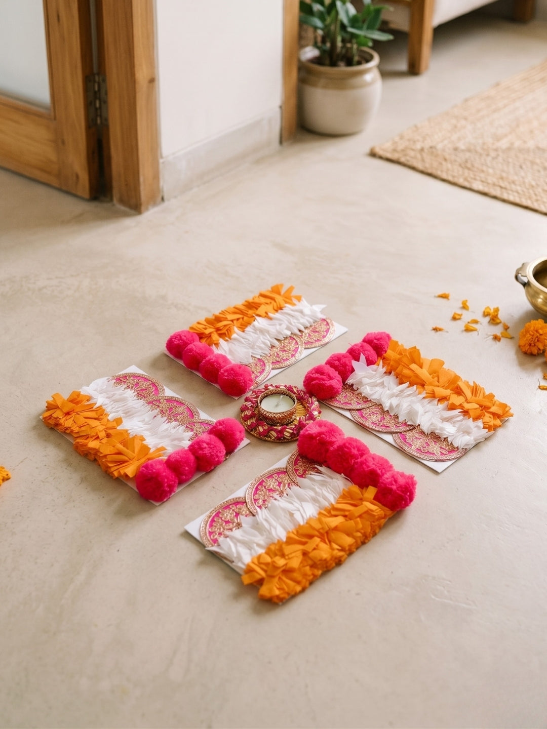 Handmade Swastika Rangoli Mat / rangolis with Diya Holder Single