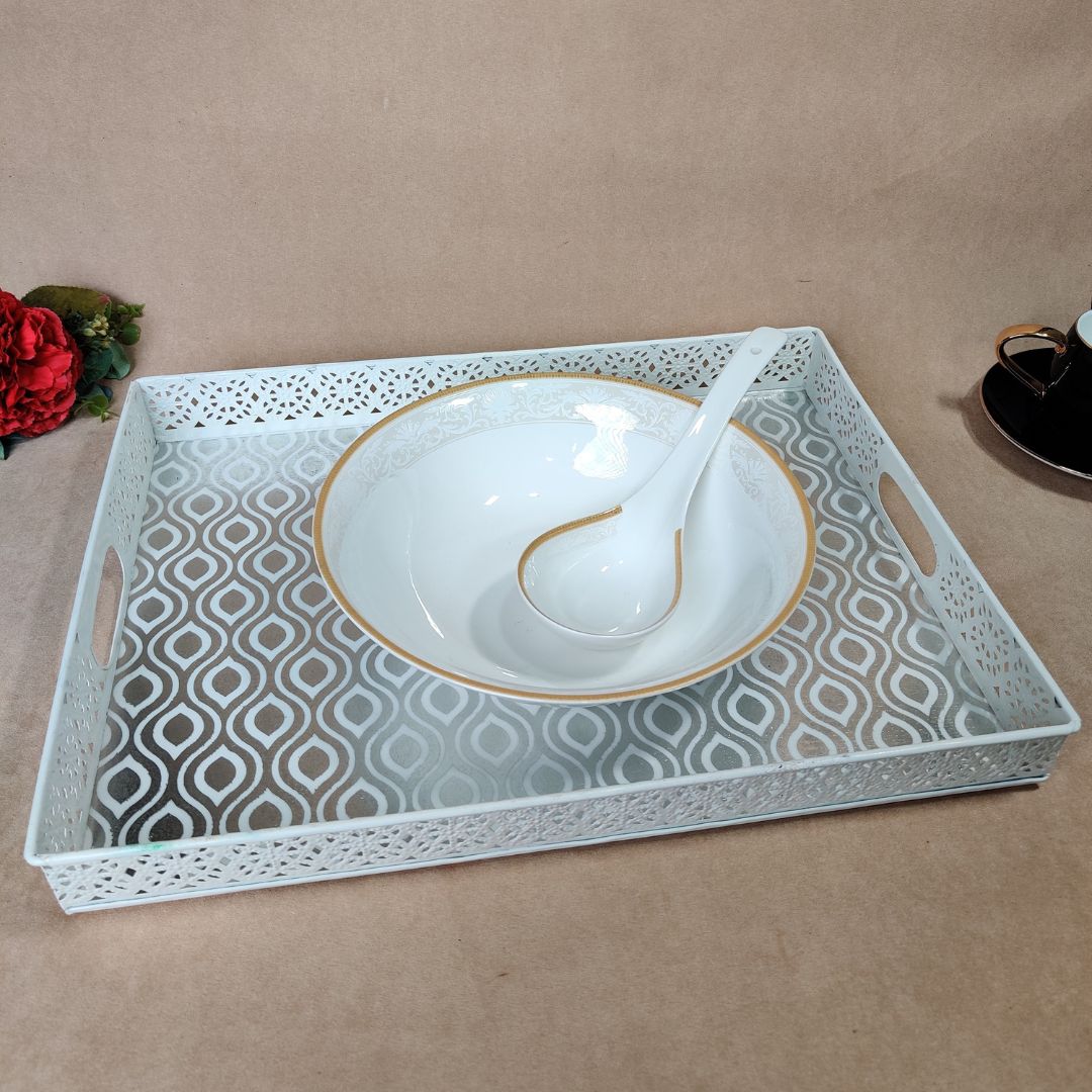 Single Tray - Large Silver & White