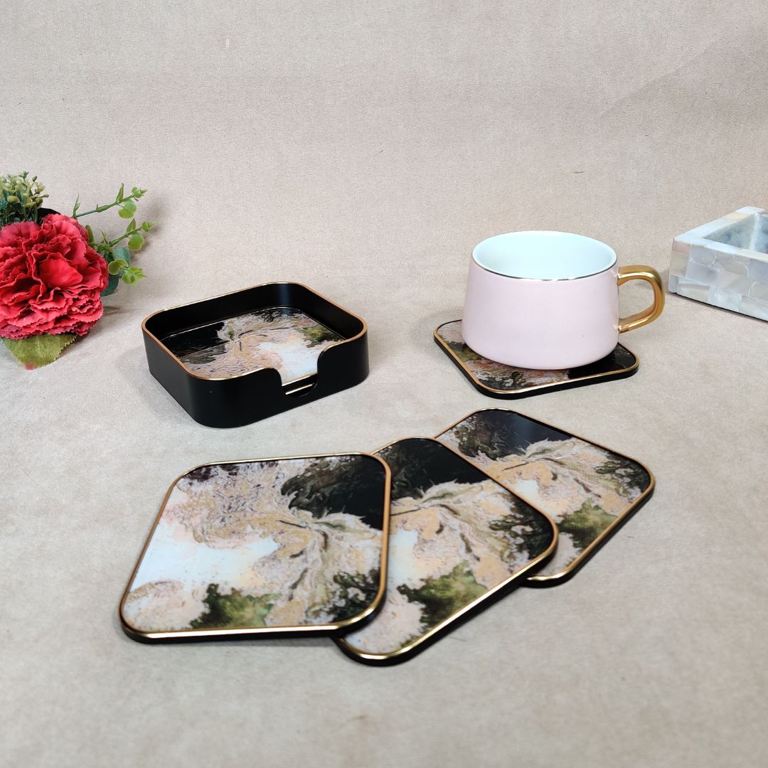 Table Coaster - Marble Glass Set Of 6