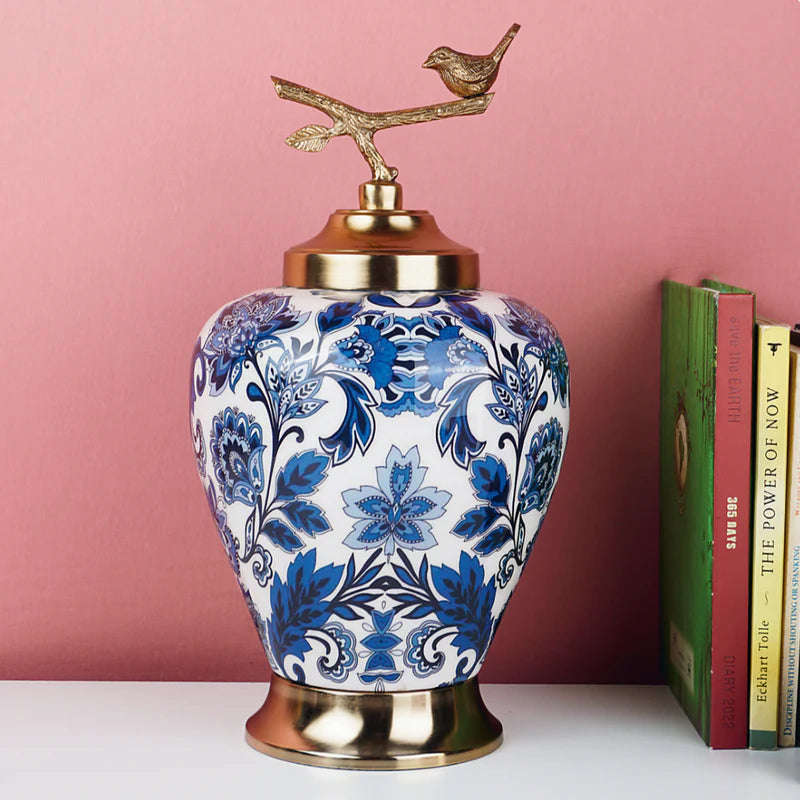 Metal Blue Printed Urn