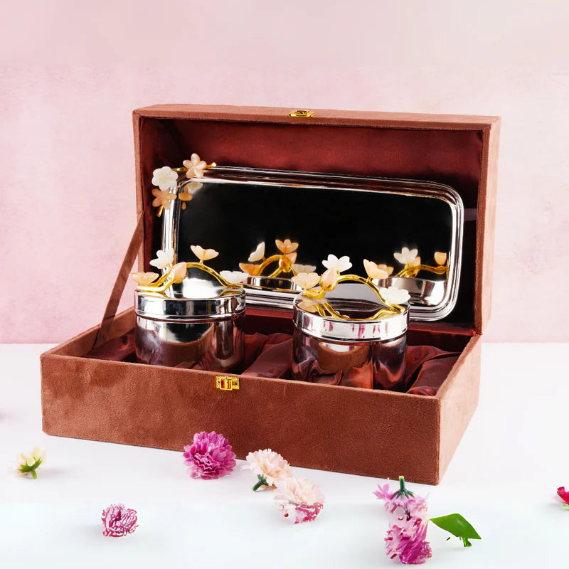 Bloom Range - Brass Silver Plated Jar Set With Tray