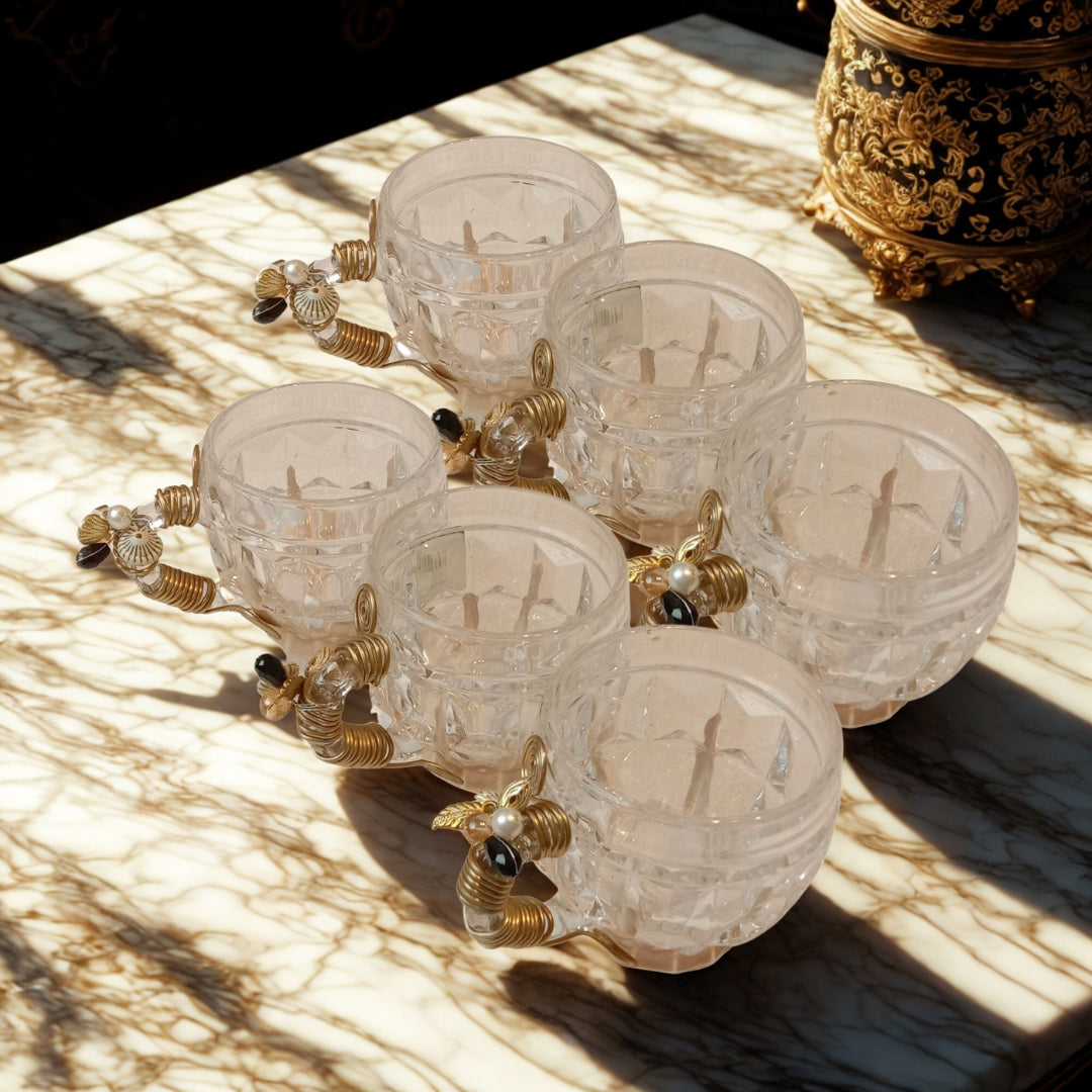 Checkered Round Filigree Cup Set of 6