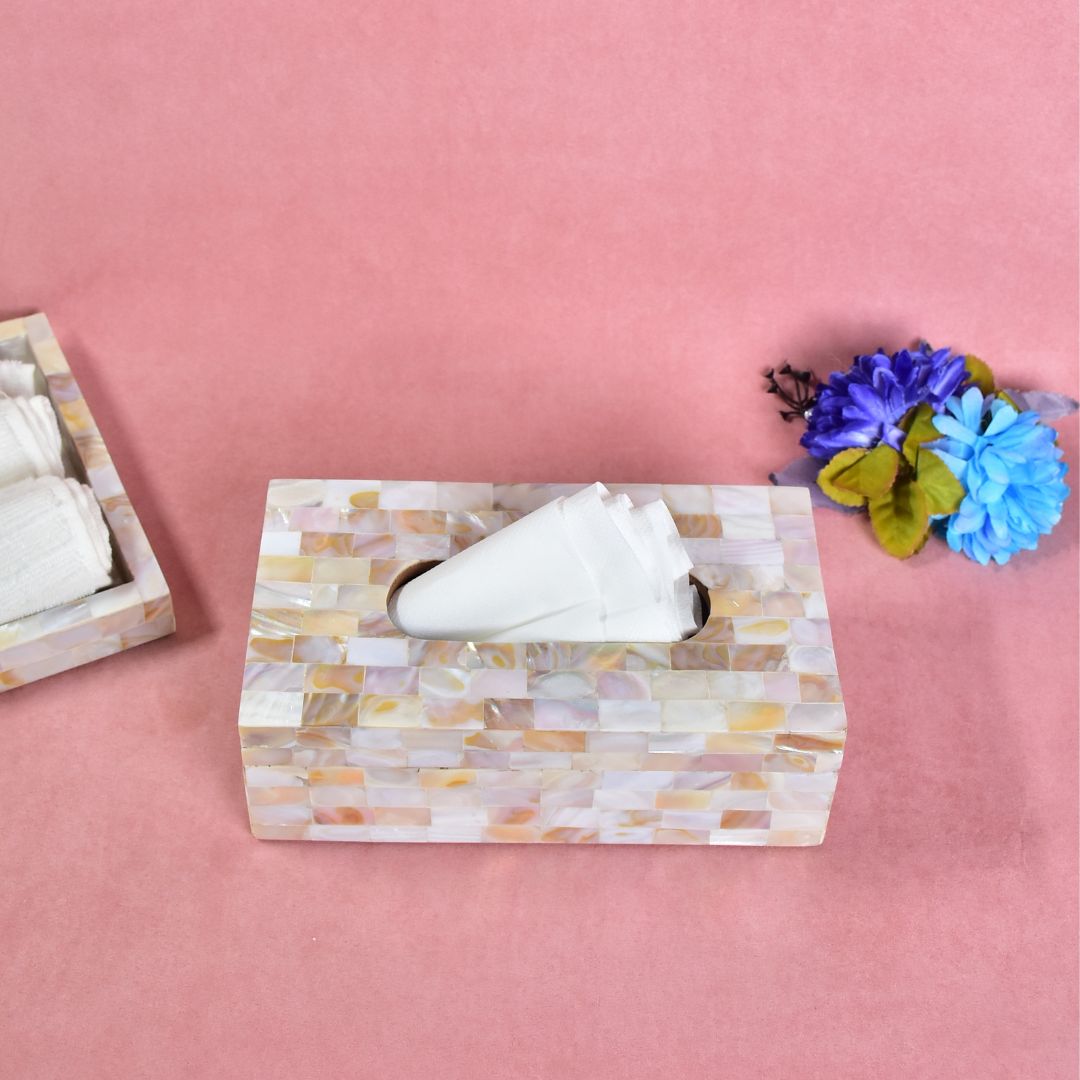 Tissue Box - White & Brown Mother Of Pearl