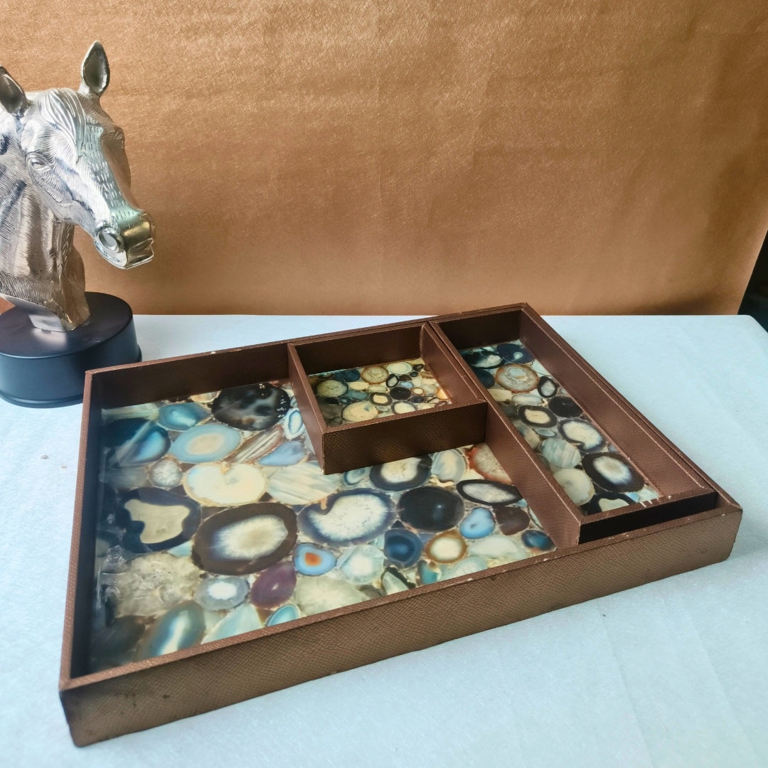 Agate print Leather Tray set of 3