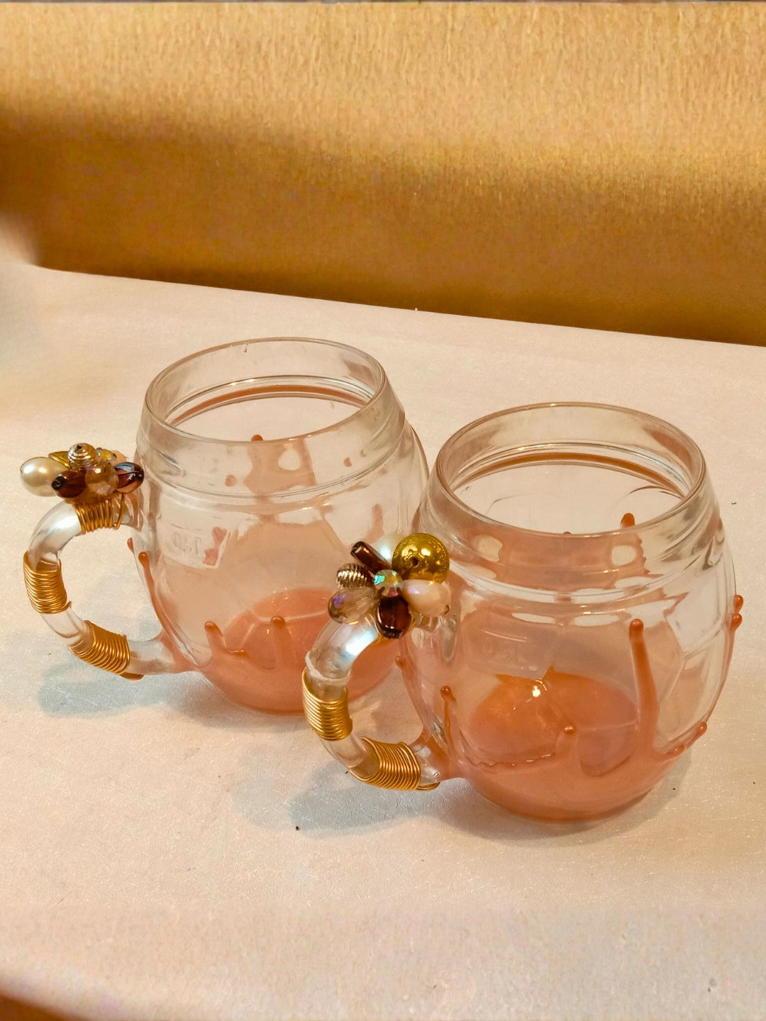 Peach Resin Football Filigree Cup Set of 2