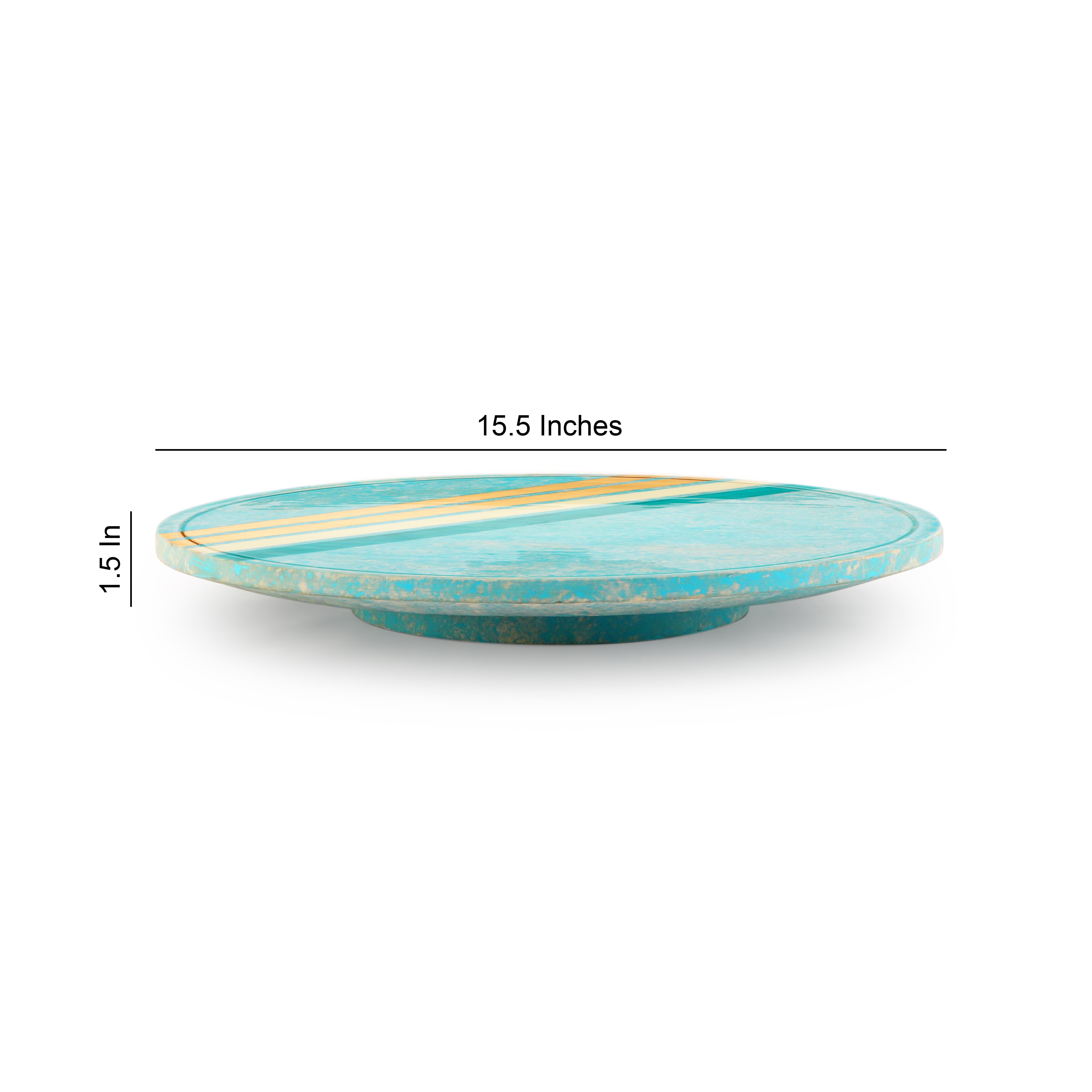 Wooden Blue Line Marble Finish Lazy Susan