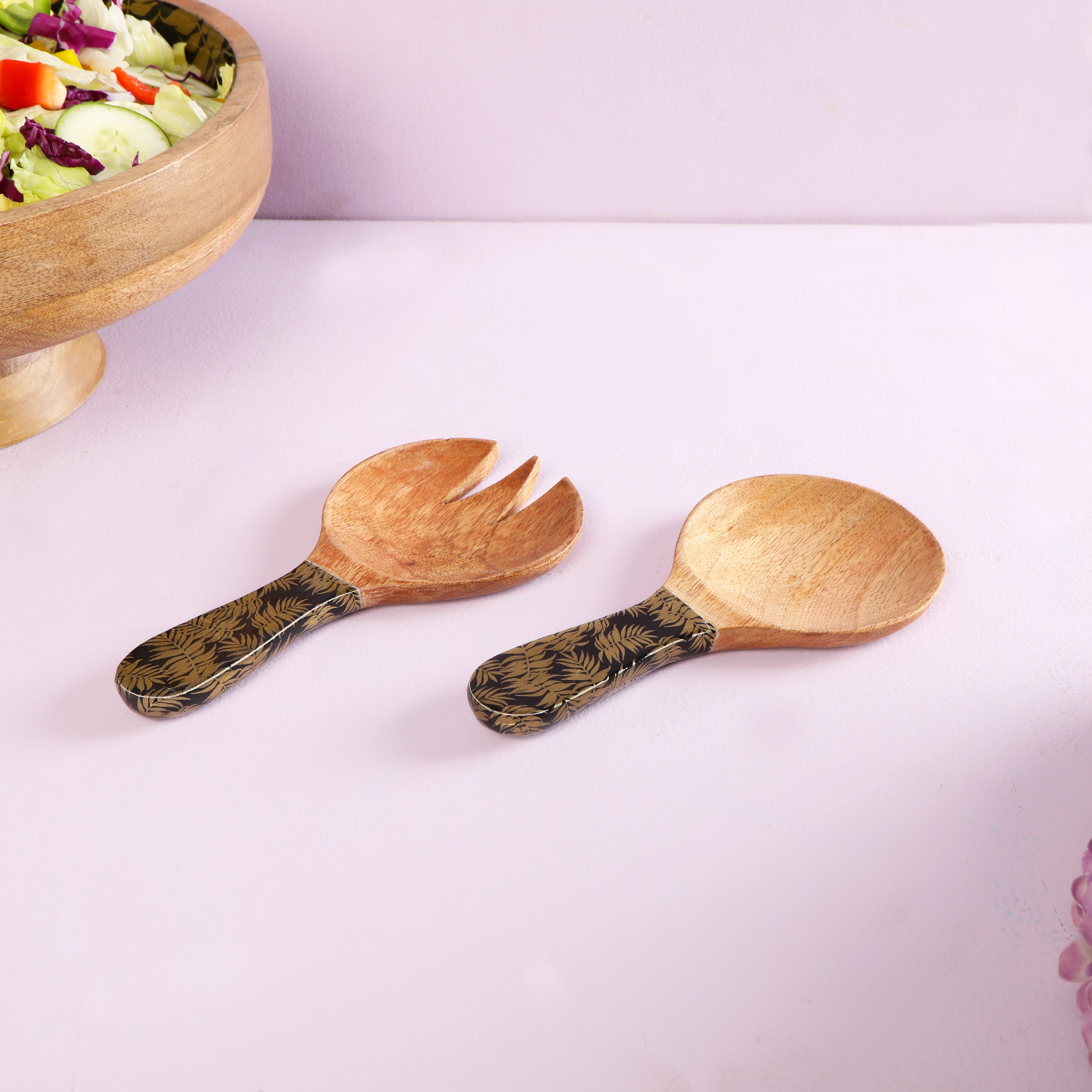 Salad Spoon Set - Gold Fern