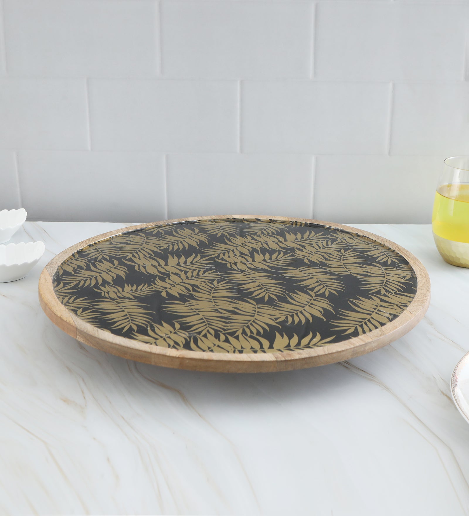 Wooden Gold Fern Print & Enamel Lazy Susan