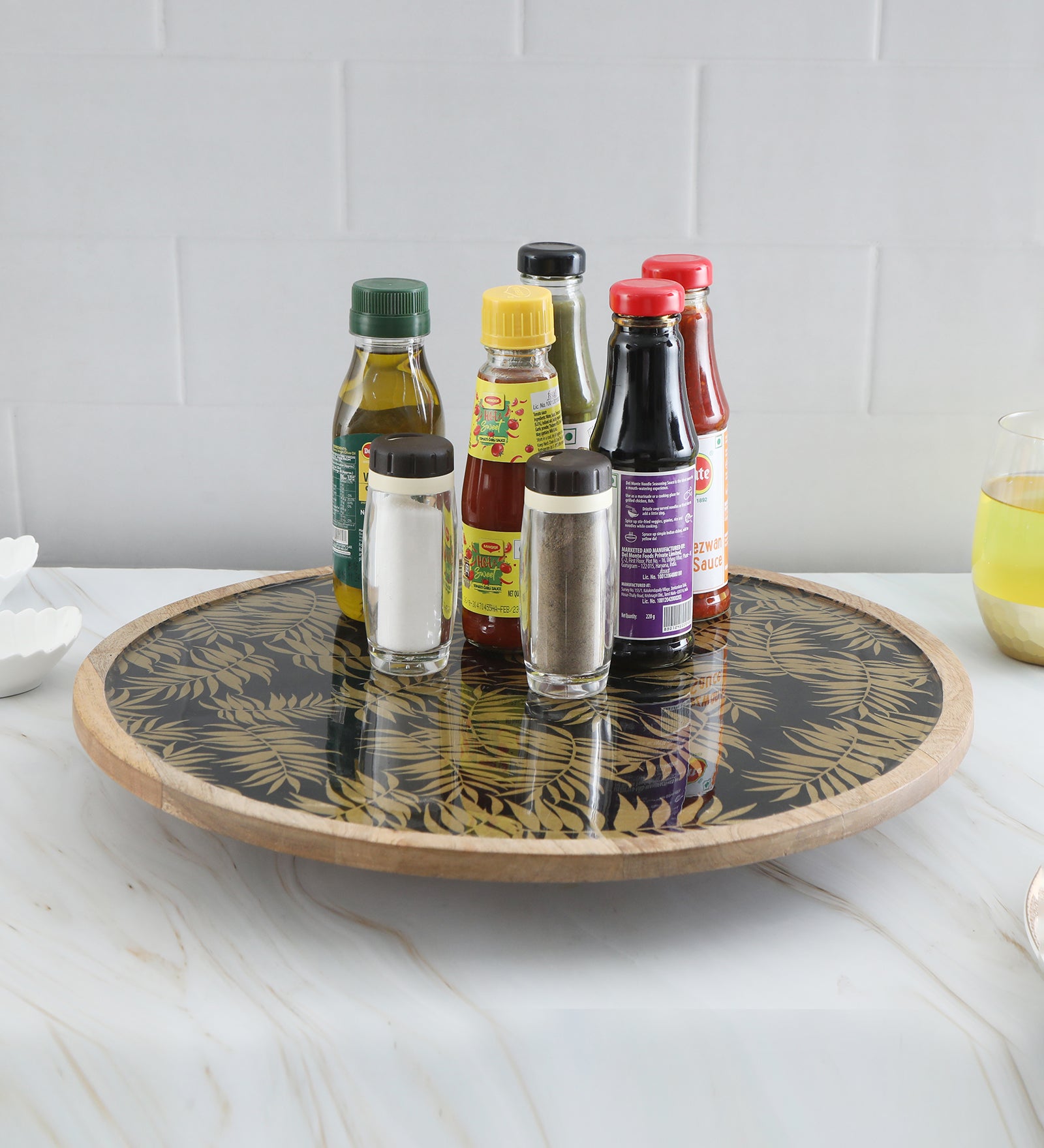 Wooden Gold Fern Print & Enamel Lazy Susan