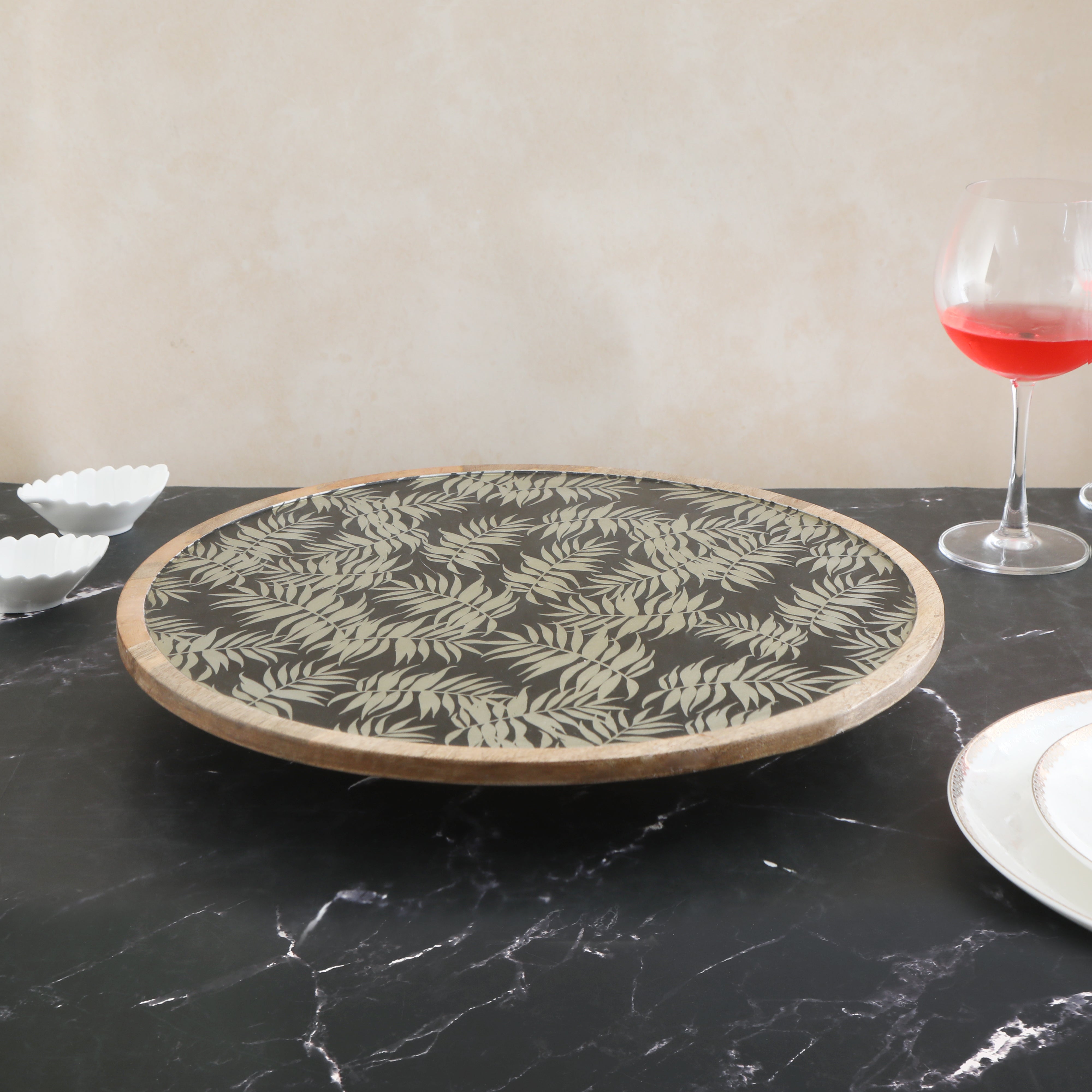 Wooden Silver Fern Print & Enamel Lazy Susan