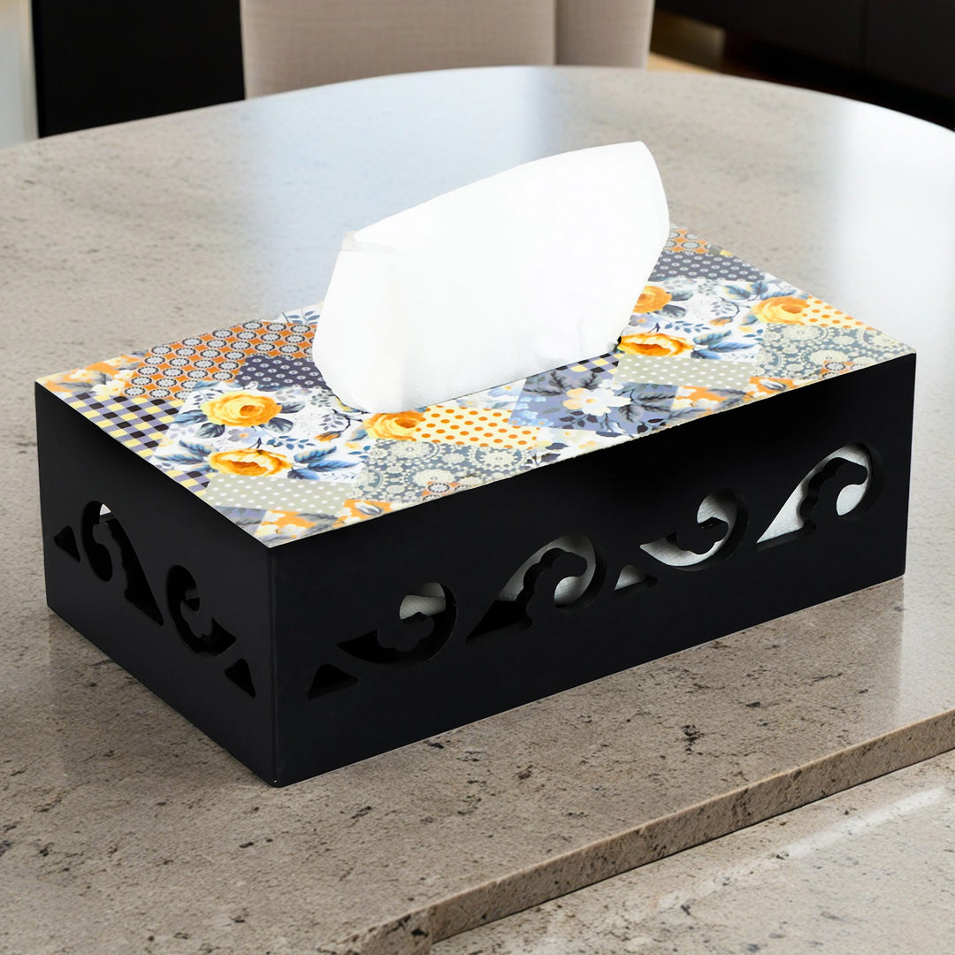 Tissue Box - Yellow Cutwork