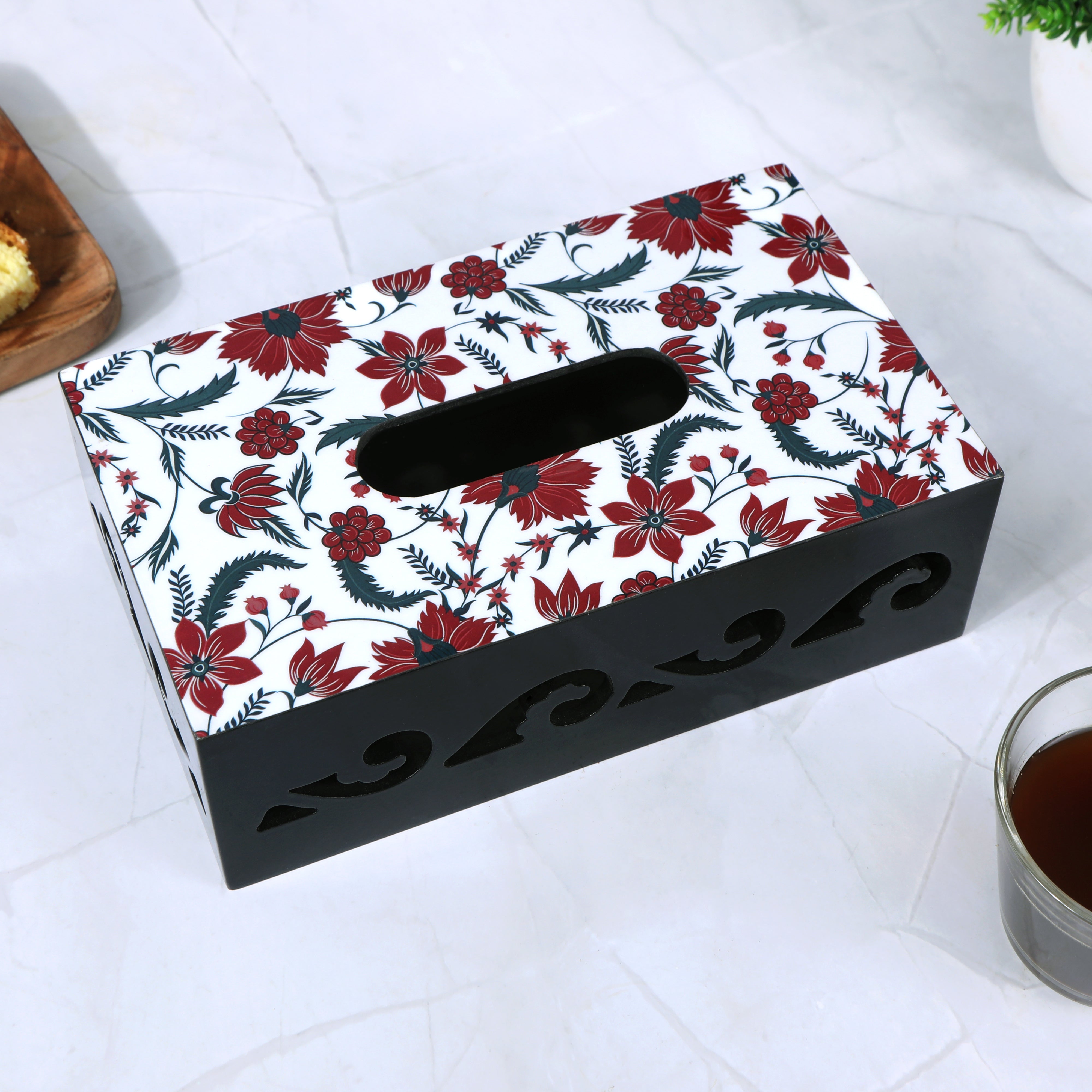 Tissue Box - Red Cutwork