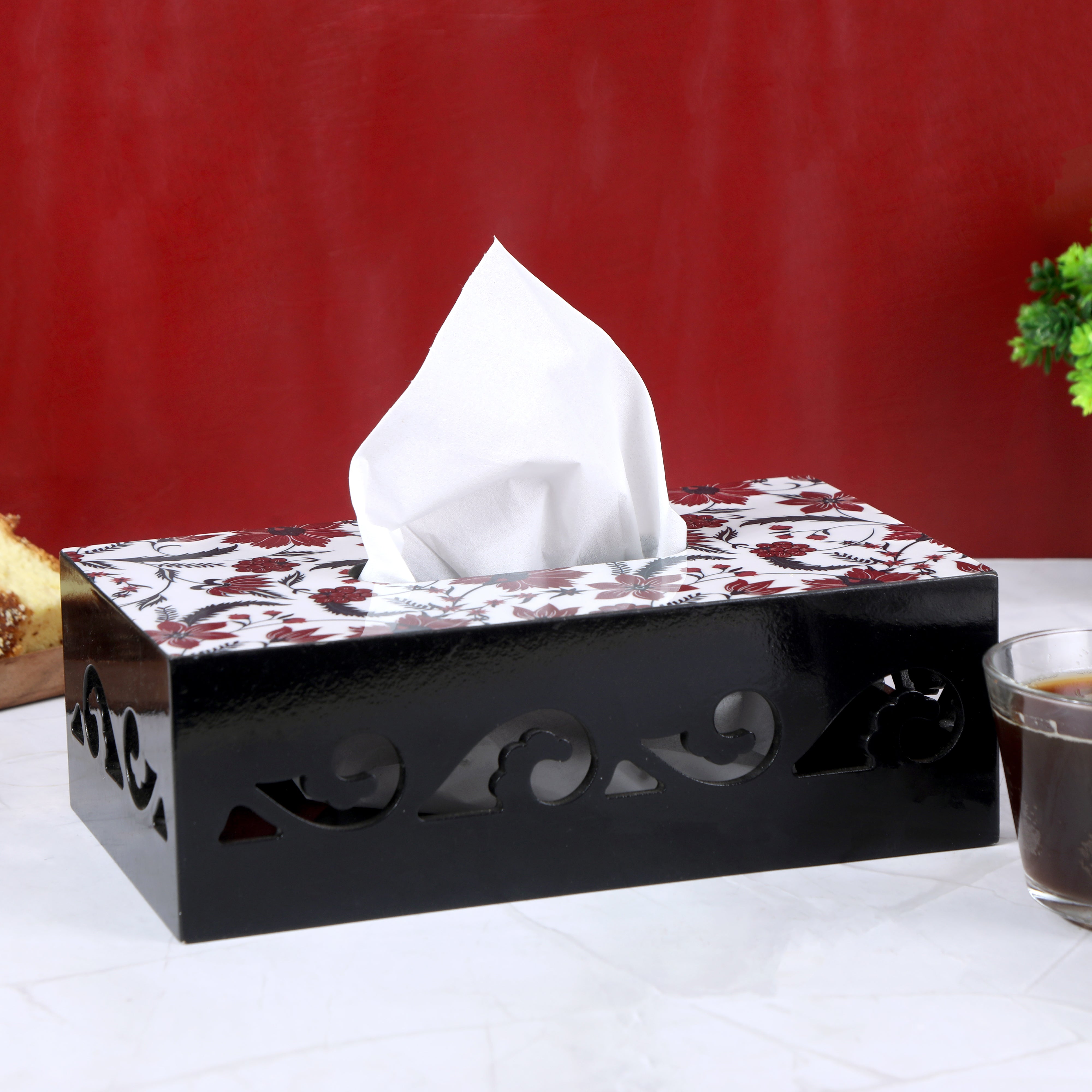 Tissue Box - Red Cutwork