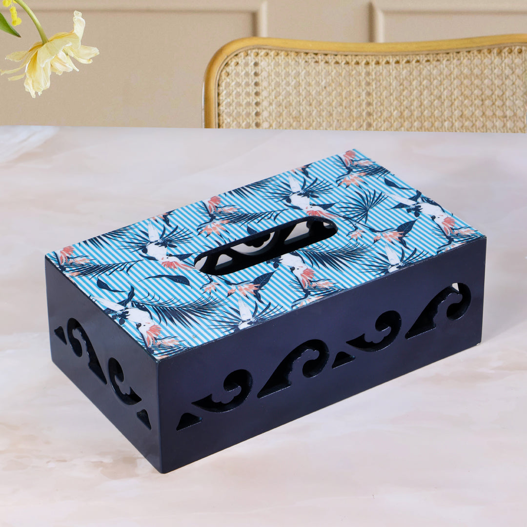 Tissue Box - Blue Cutwork 2- The Home Co.