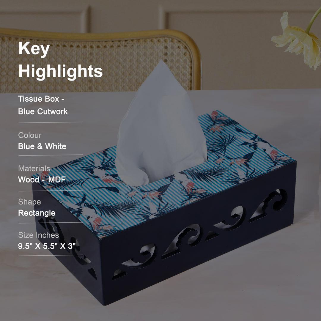 Tissue Box - Blue Cutwork 6- The Home Co.