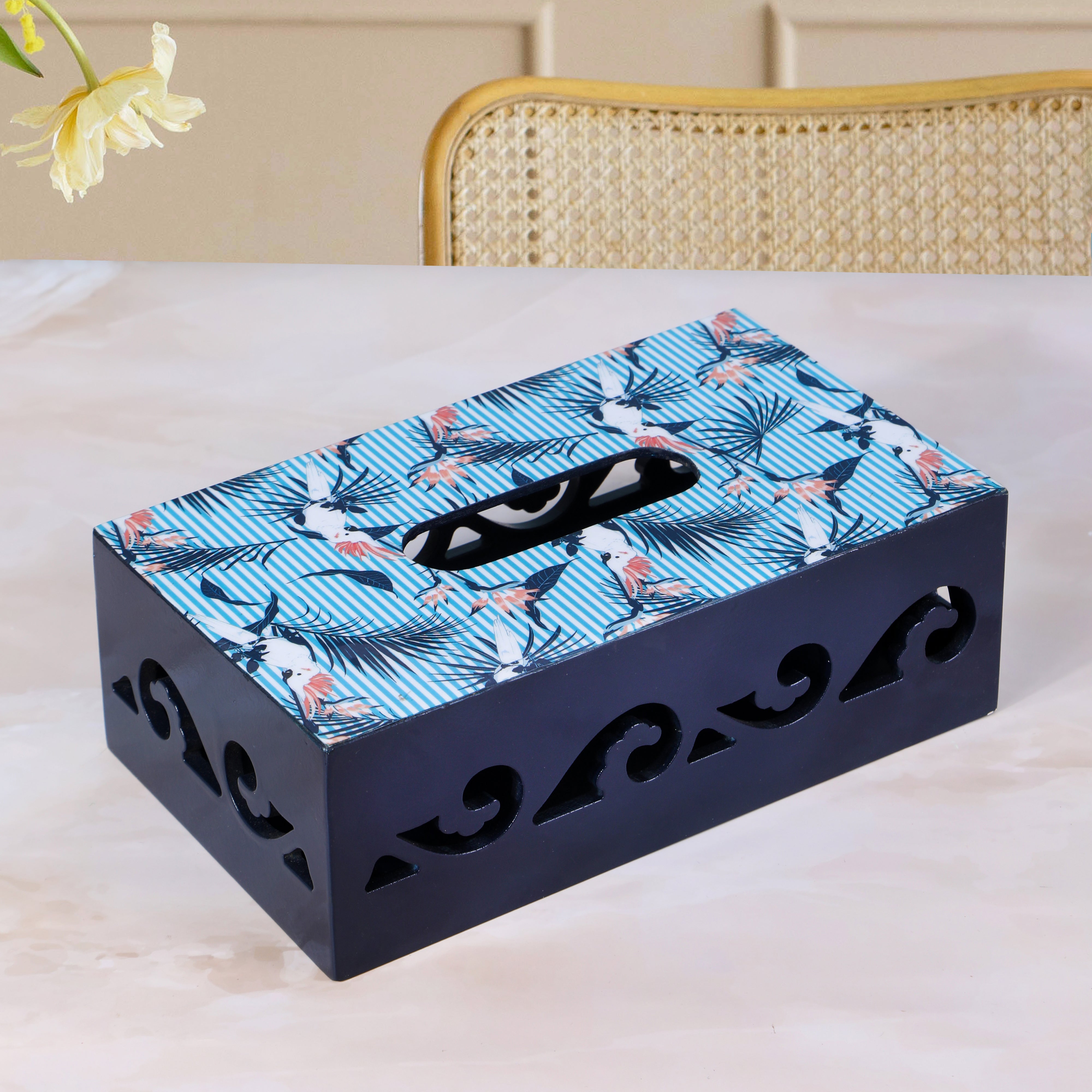 Tissue Box - Blue Cutwork