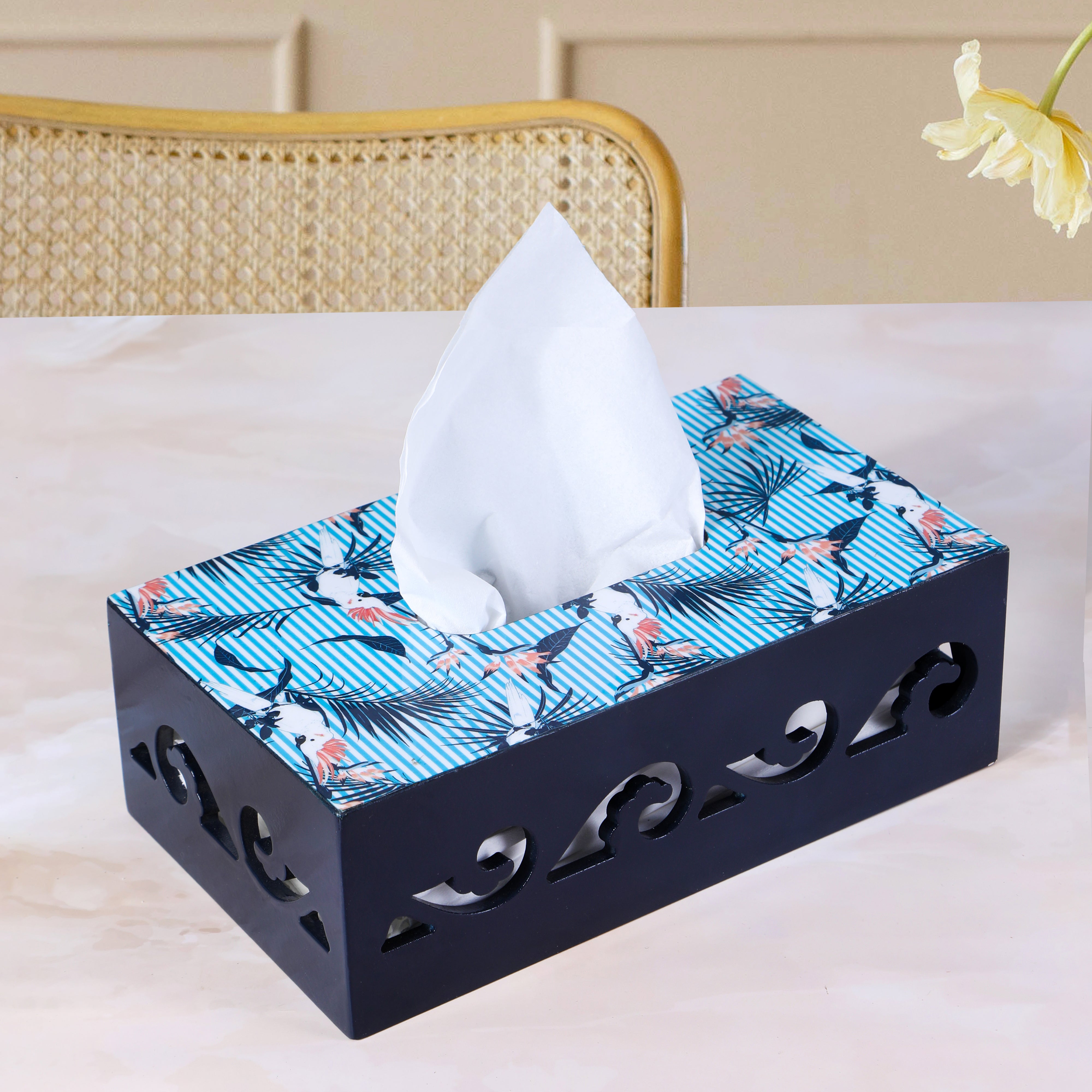 Tissue Box - Blue Cutwork