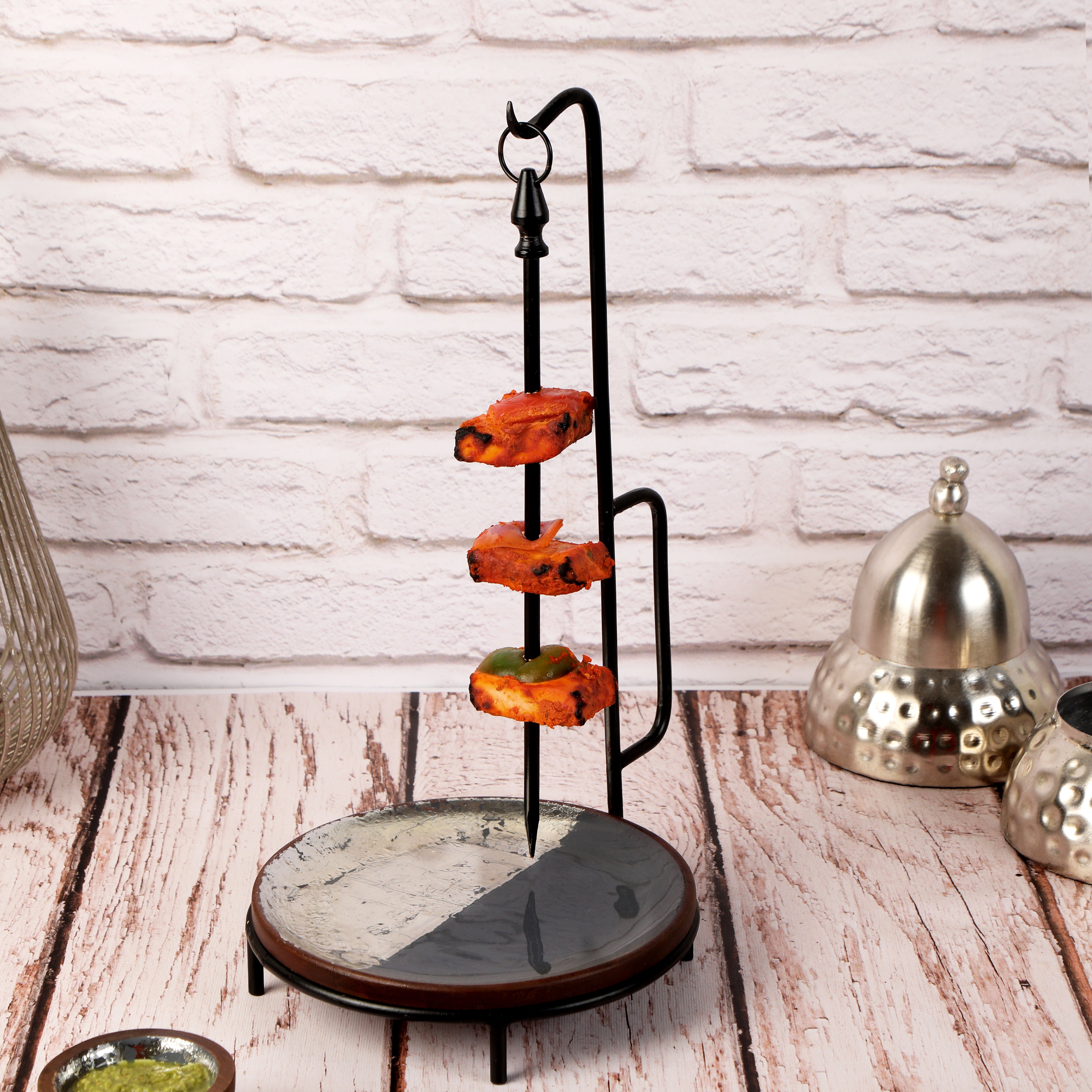 Wooden Enameled With Silver Foil Kebab & Tikka Platter