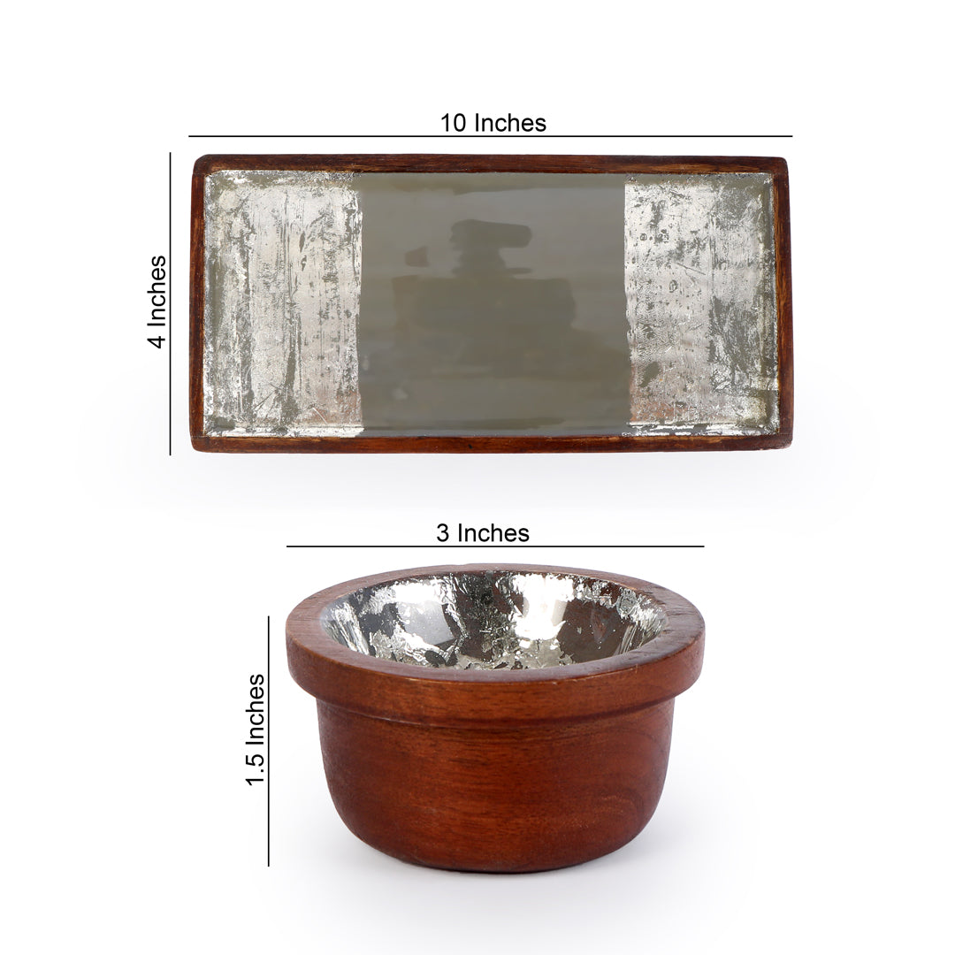 Platter - 3 Dip Bowls - Silver Foil