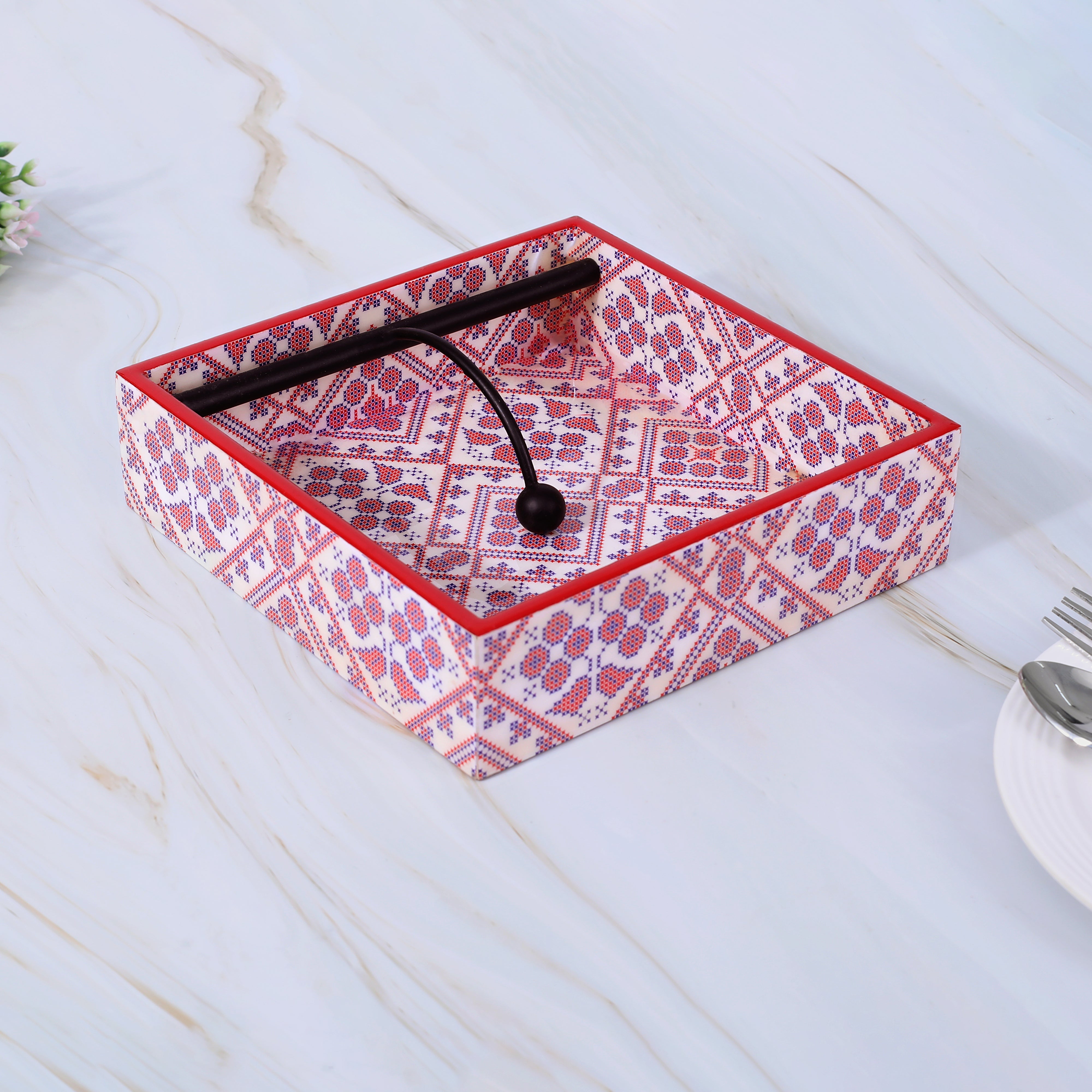 Square Tissue Holder - Red & Blue Napkin Box