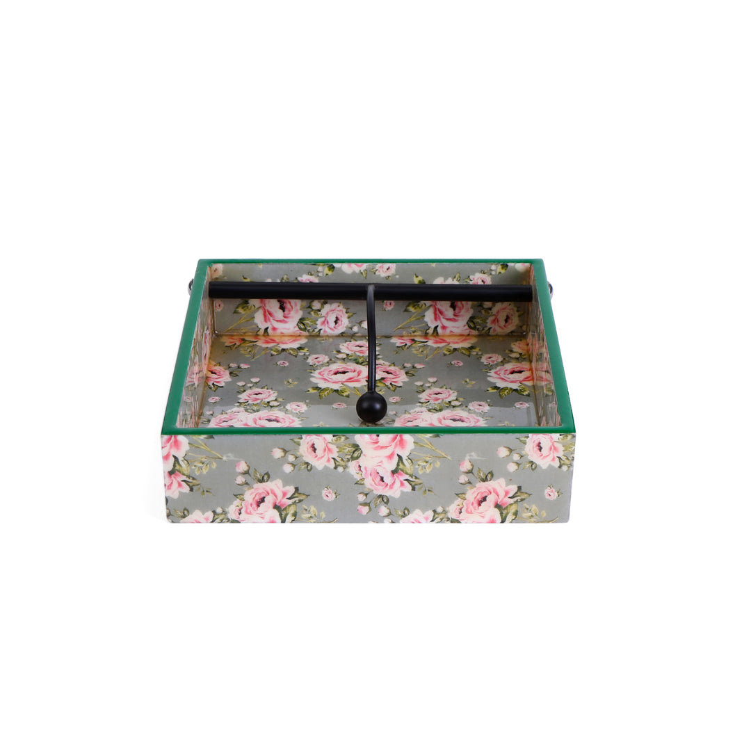 Square Tissue Holder - Green Rose