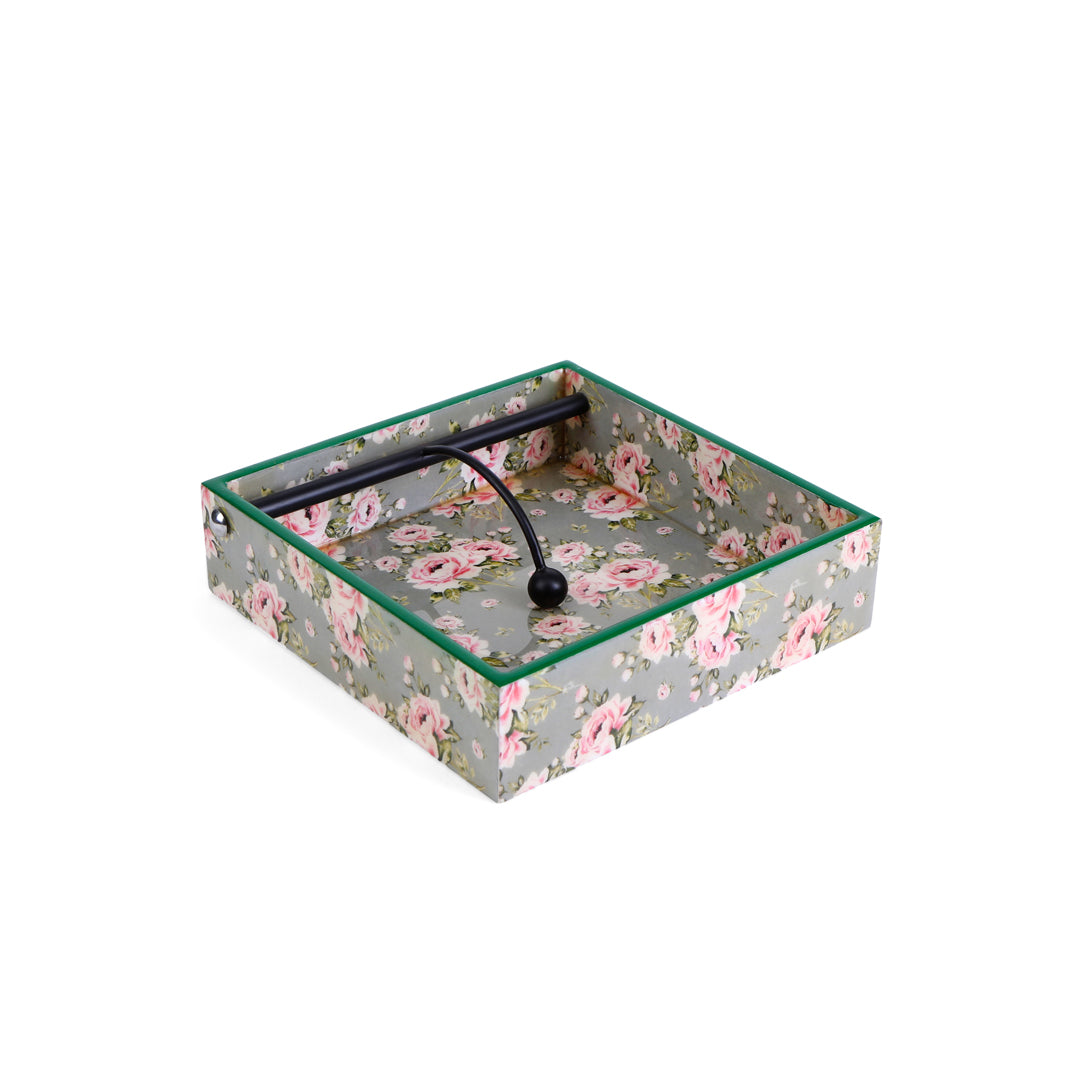 Square Tissue Holder - Green Rose