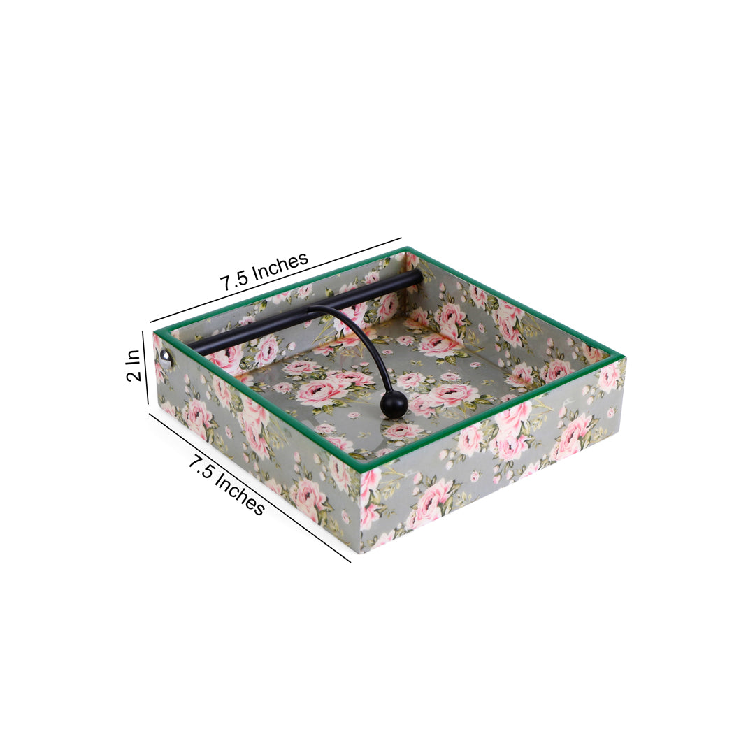 Square Tissue Holder - Green Rose