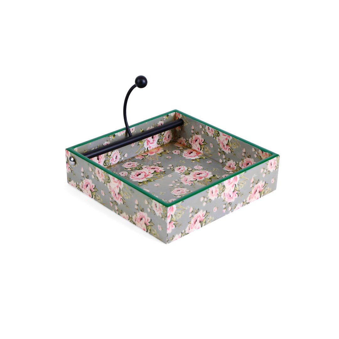 Square Tissue Holder - Green Rose