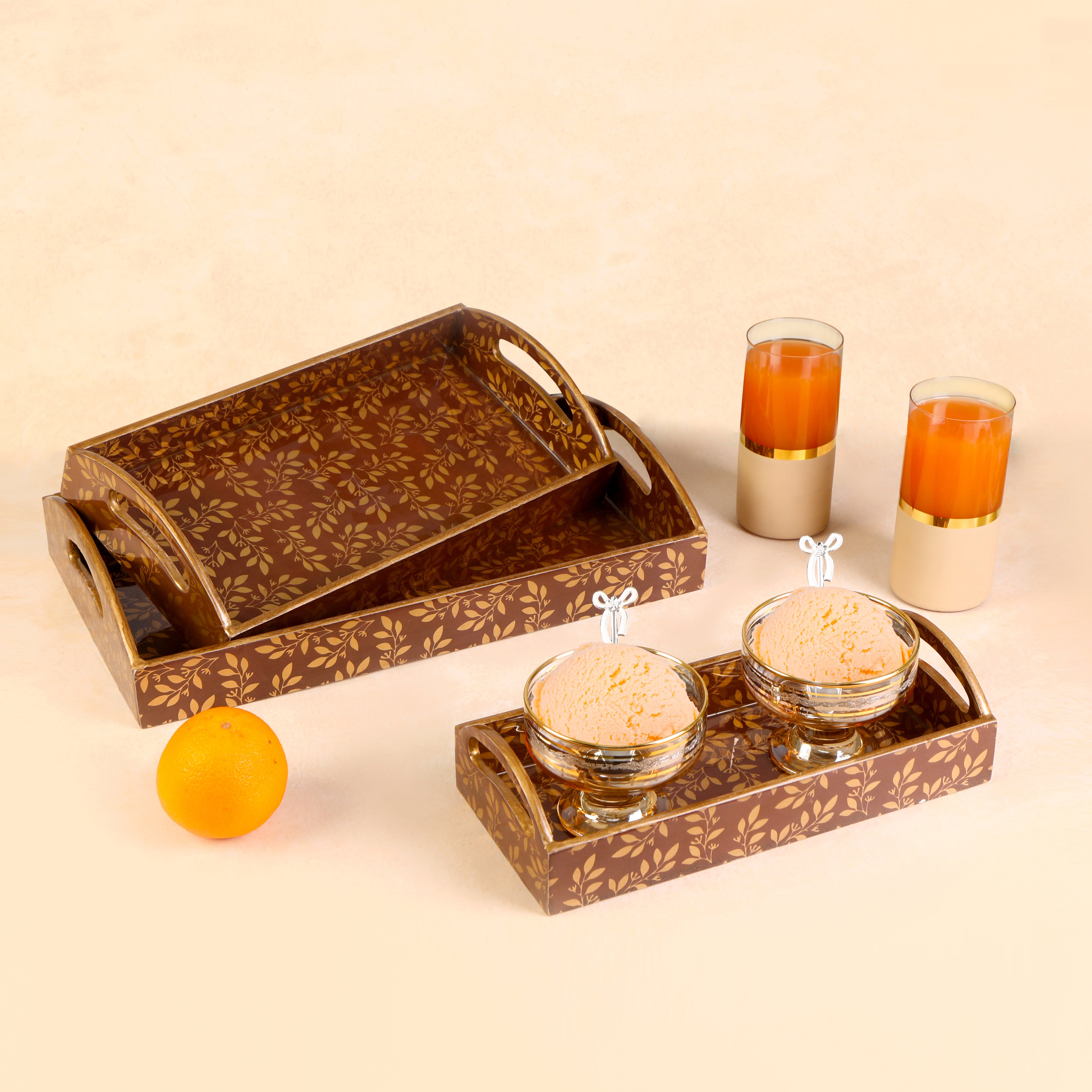 Tray Set Of 3 - Gold Leaf