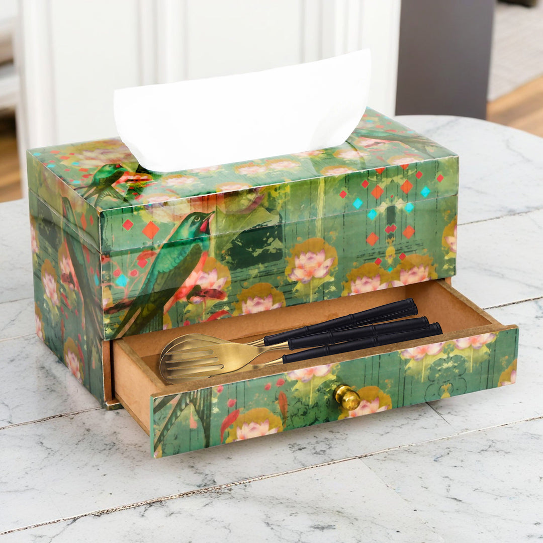 Tissue Box - Parrot Green Drawer