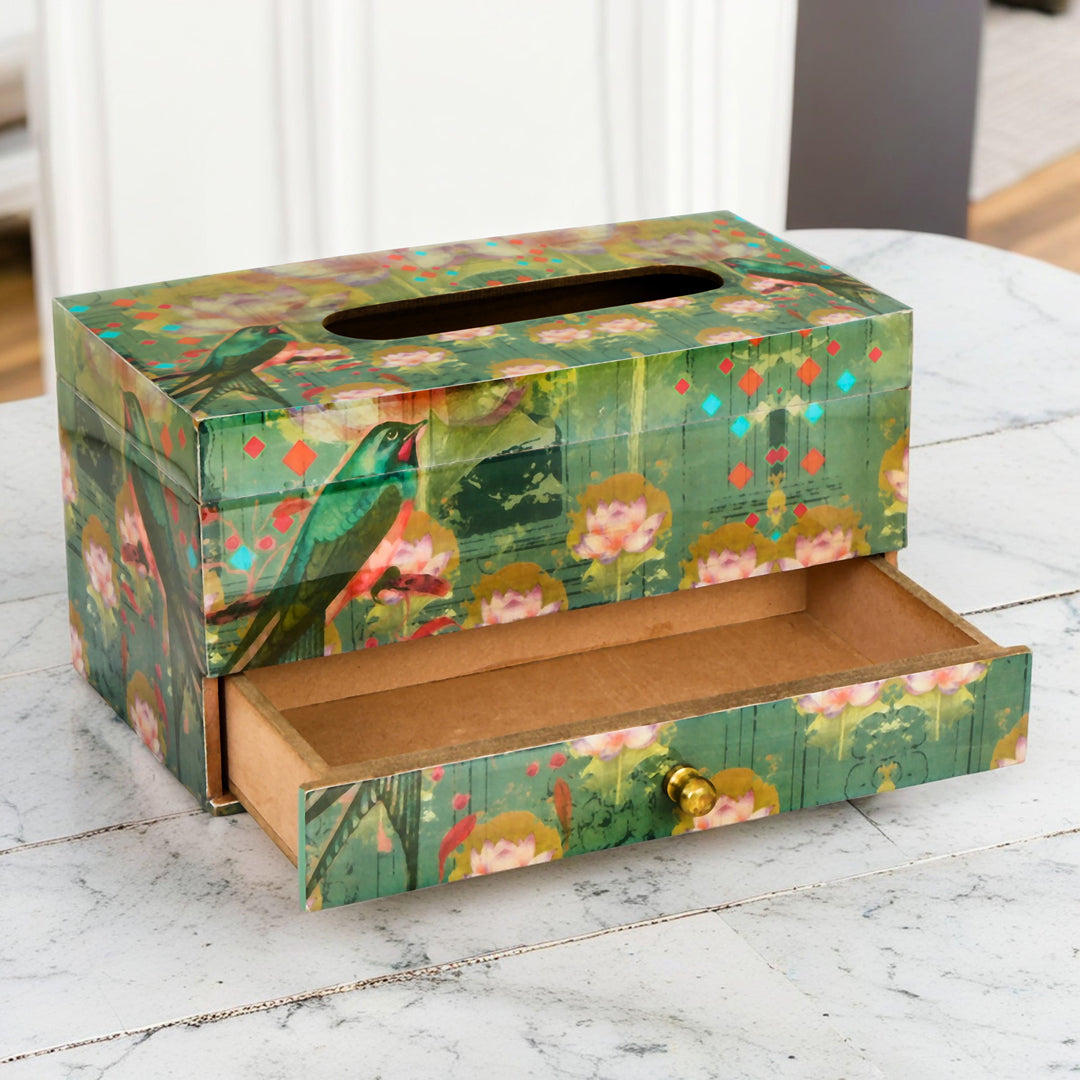 Tissue Box - Parrot Green Drawer