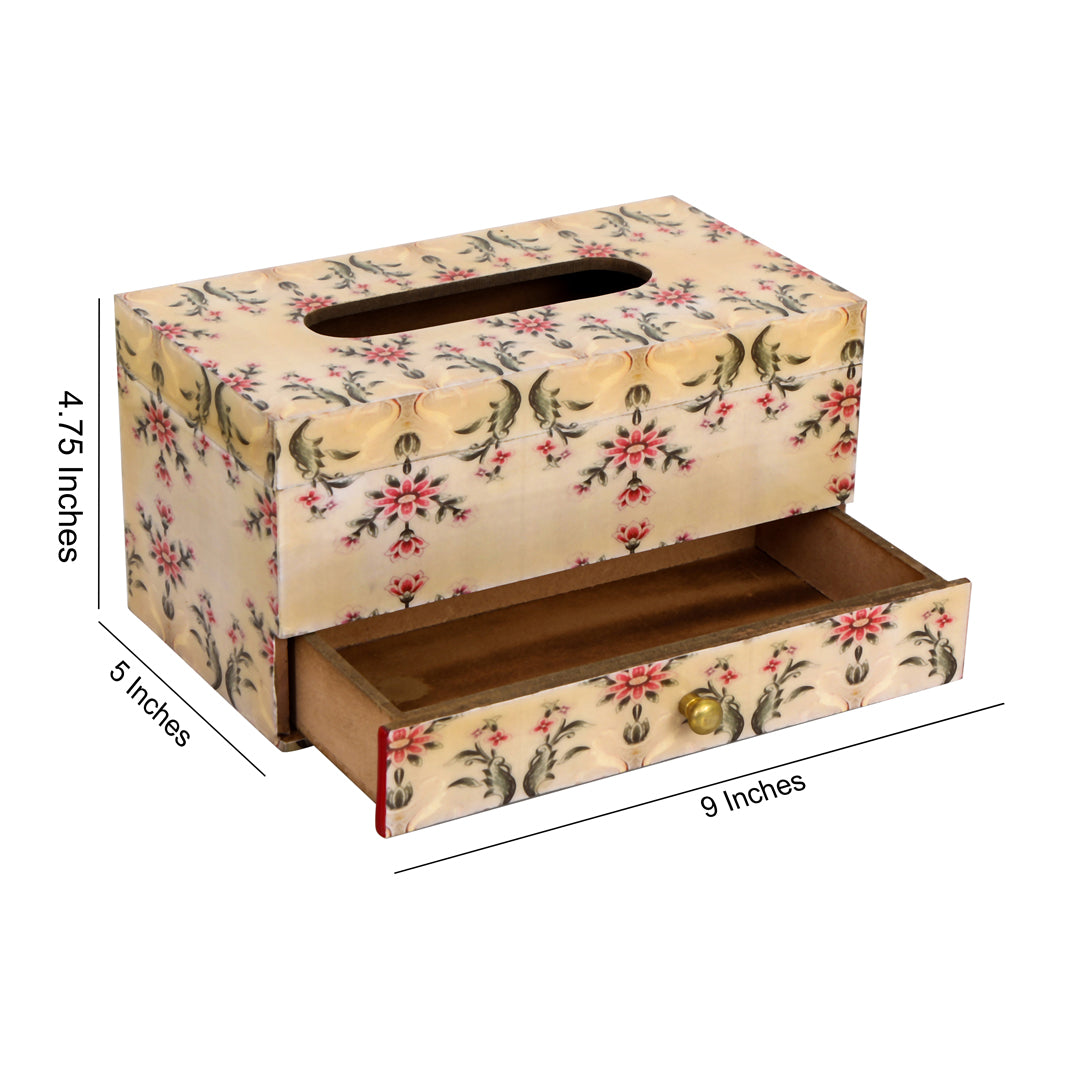 Tissue Box - Peach Leafs Pattern With Drawer