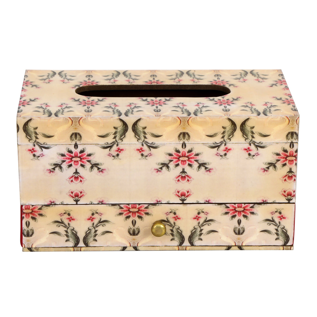 Tissue Box - Peach Leafs Pattern With Drawer