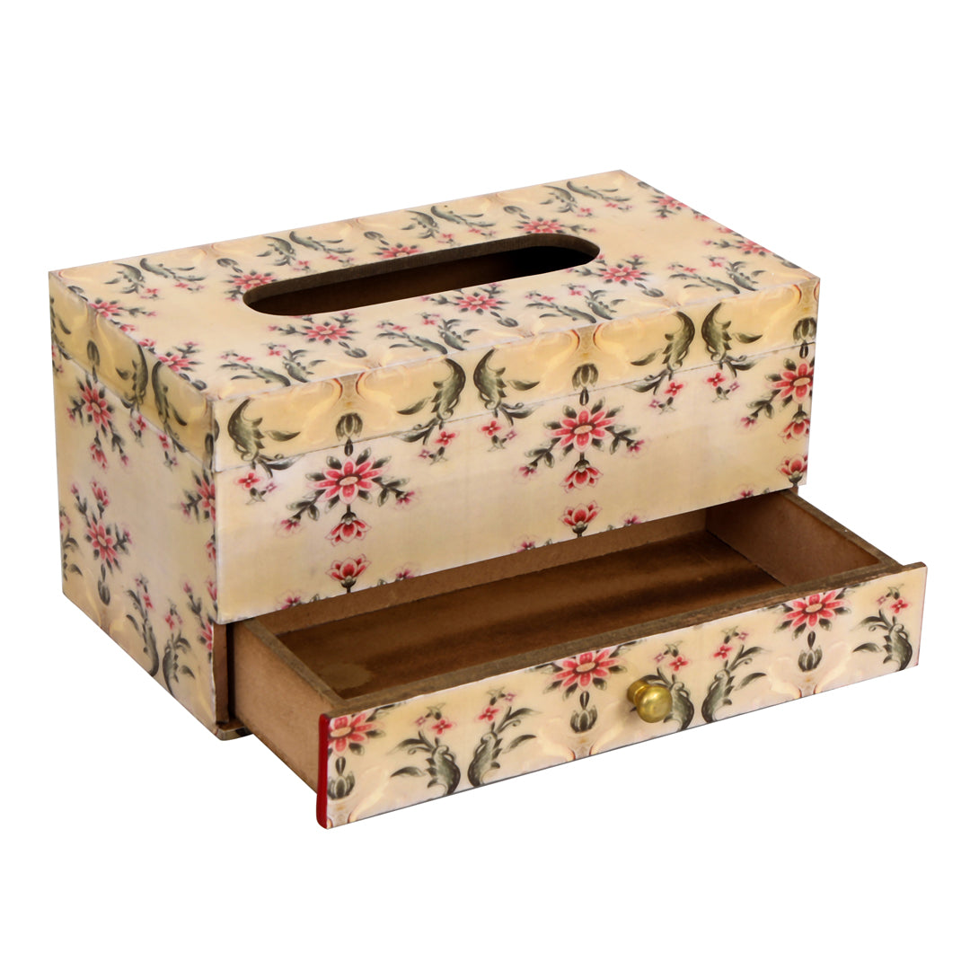 Tissue Box - Peach Leafs Pattern With Drawer