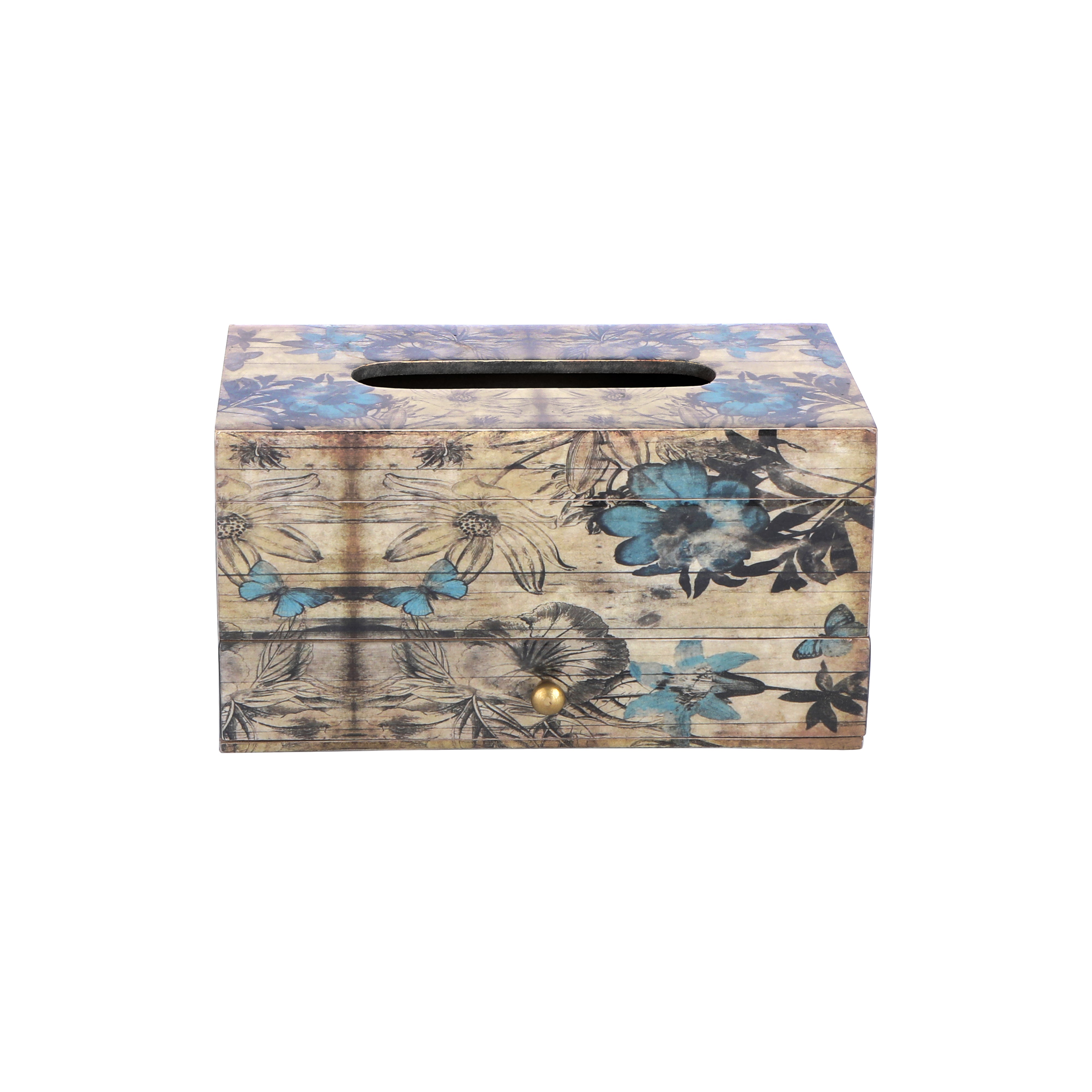 Tissue Box - Blue With Drawer