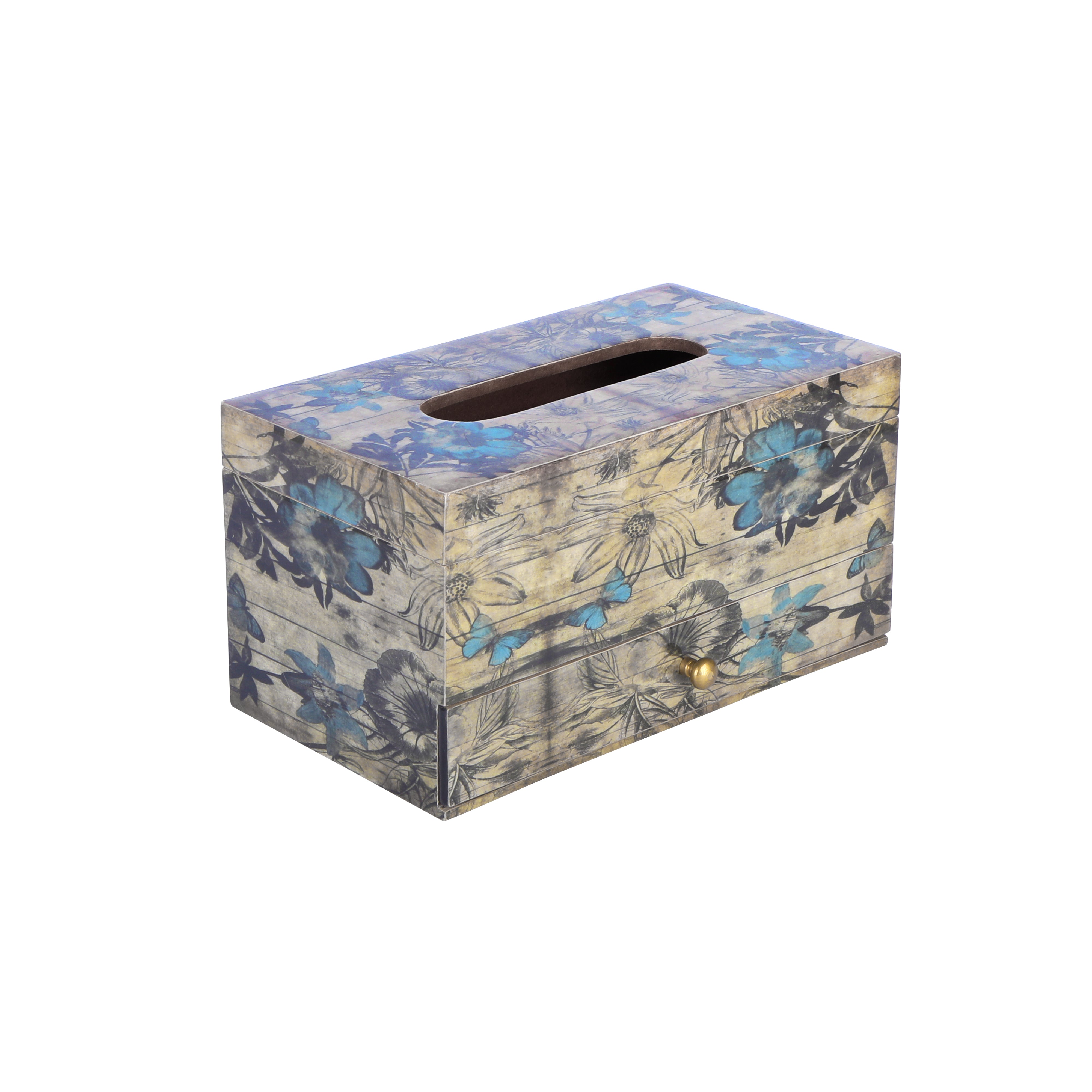 Tissue Box - Blue With Drawer