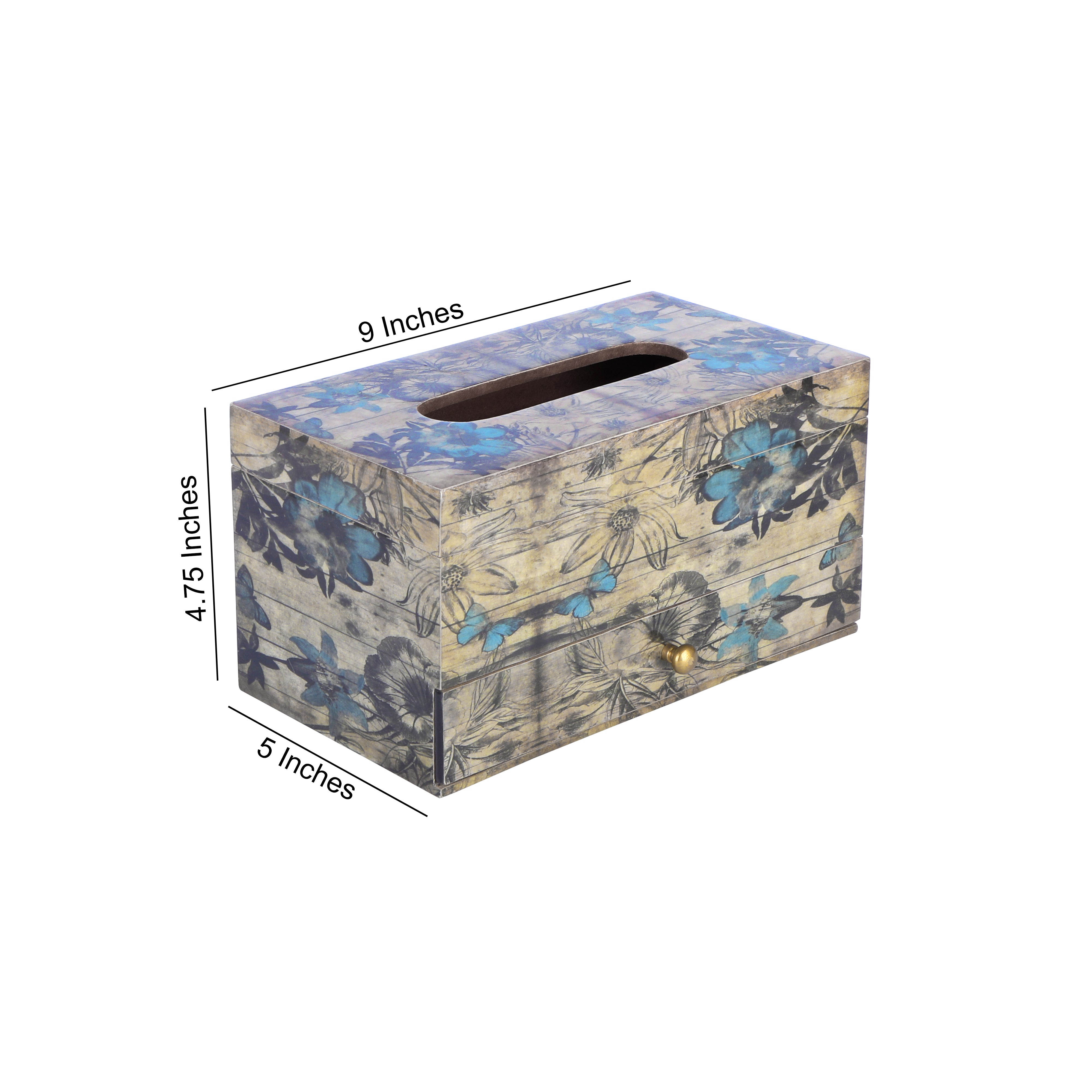 Tissue Box - Blue With Drawer