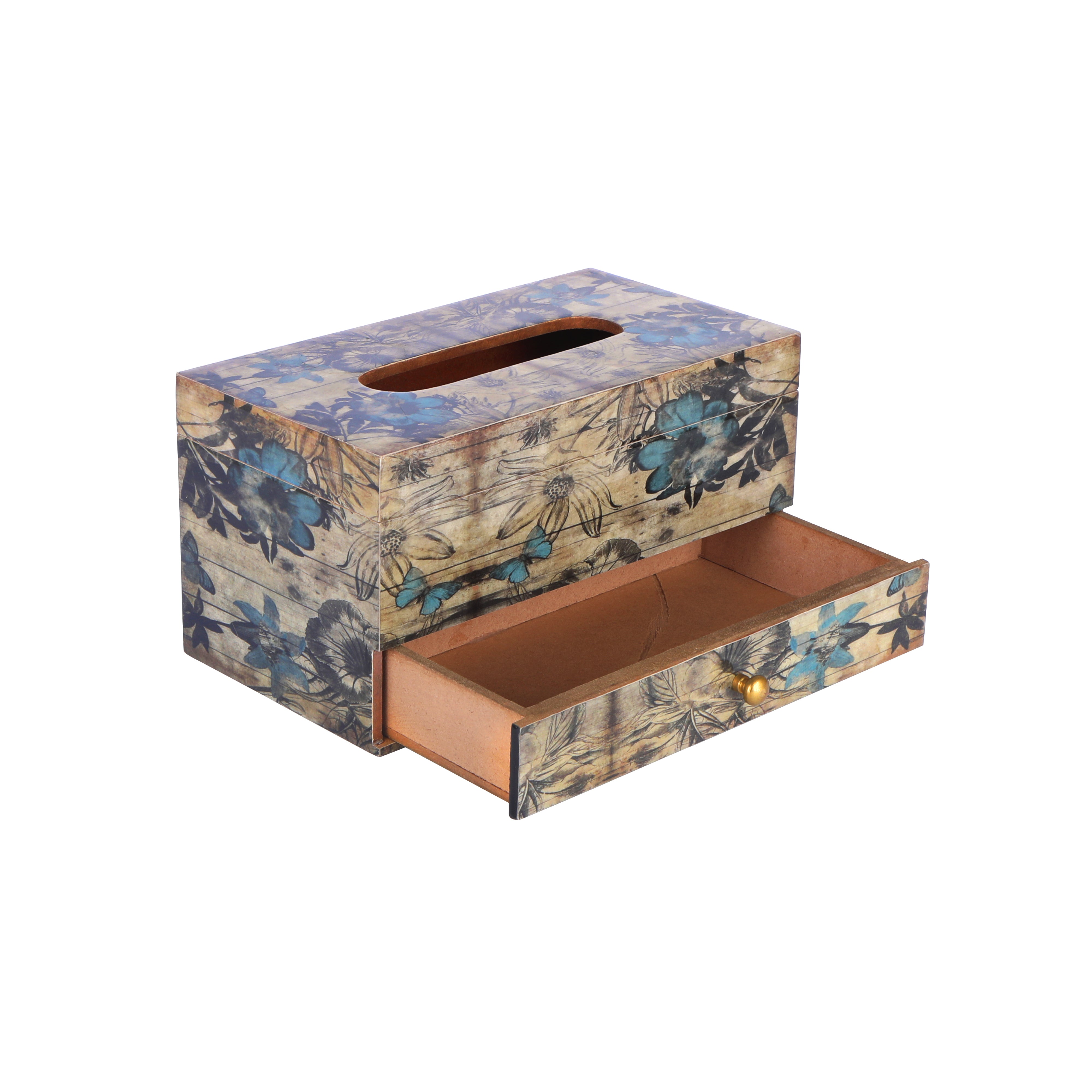 Tissue Box - Blue With Drawer