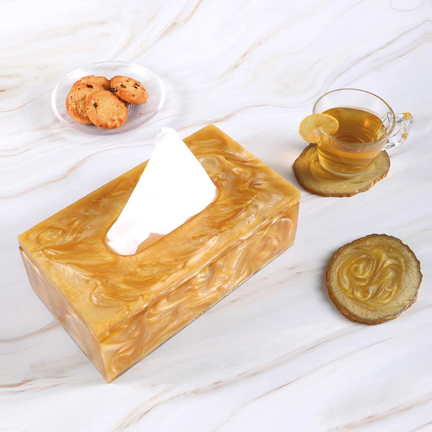 Tissue Box - Gold Resin - The Home Co.