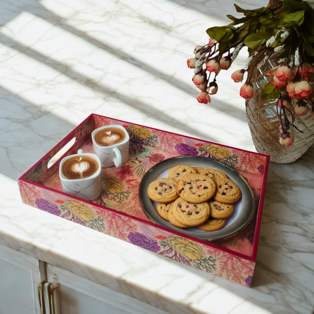 Pink Crafted Enamel Tray Sea Edition